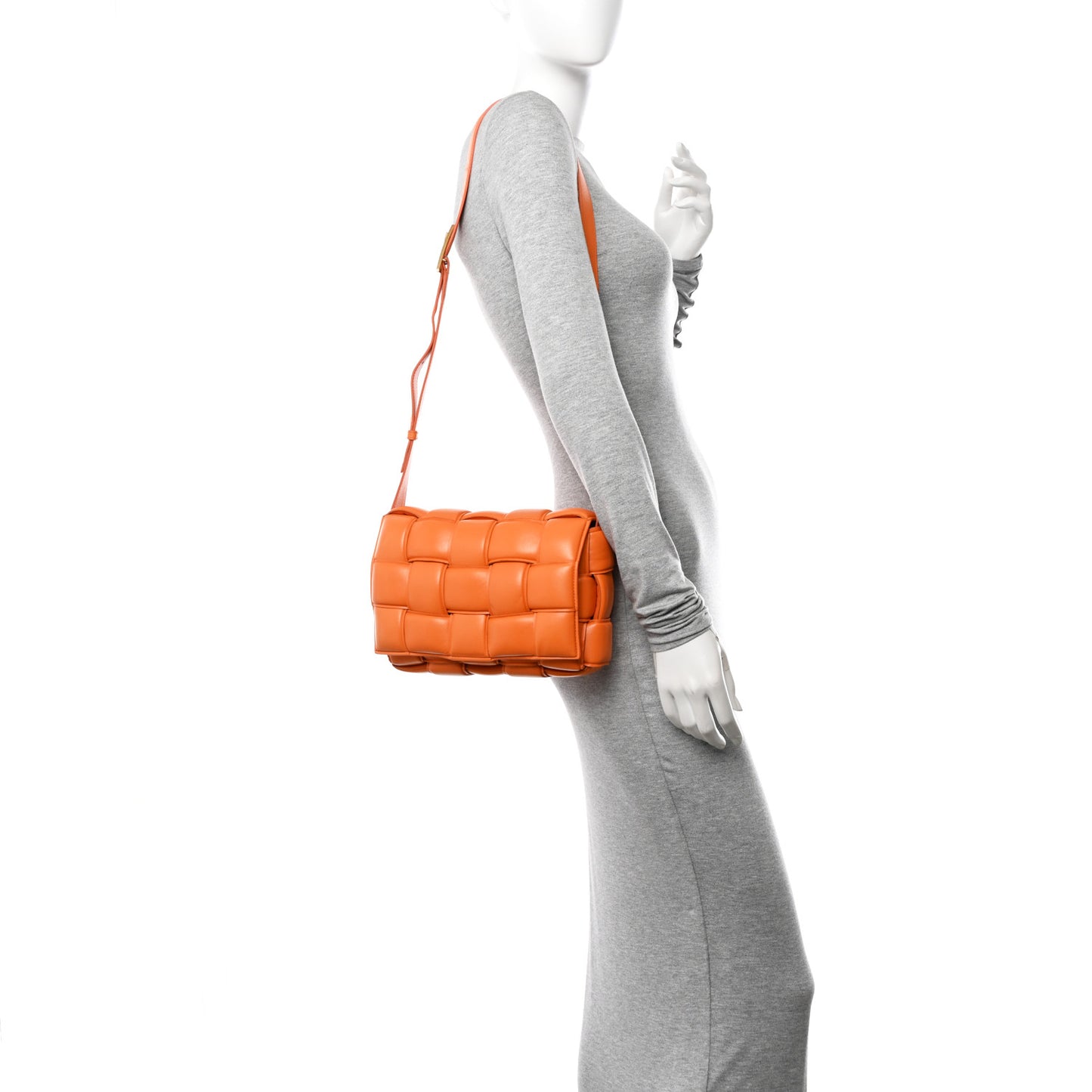 Nappa Maxi Intreccio Padded Cassette Crossbody Bag Orange