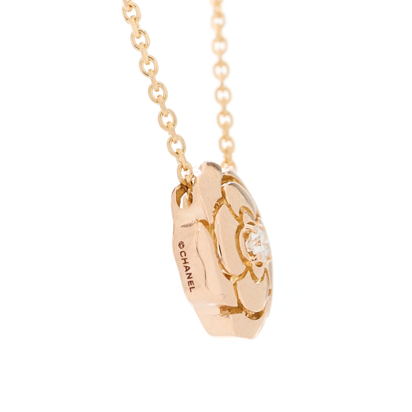 18K Rose Gold Diamond Extrait de Camelia Pendant Necklace
