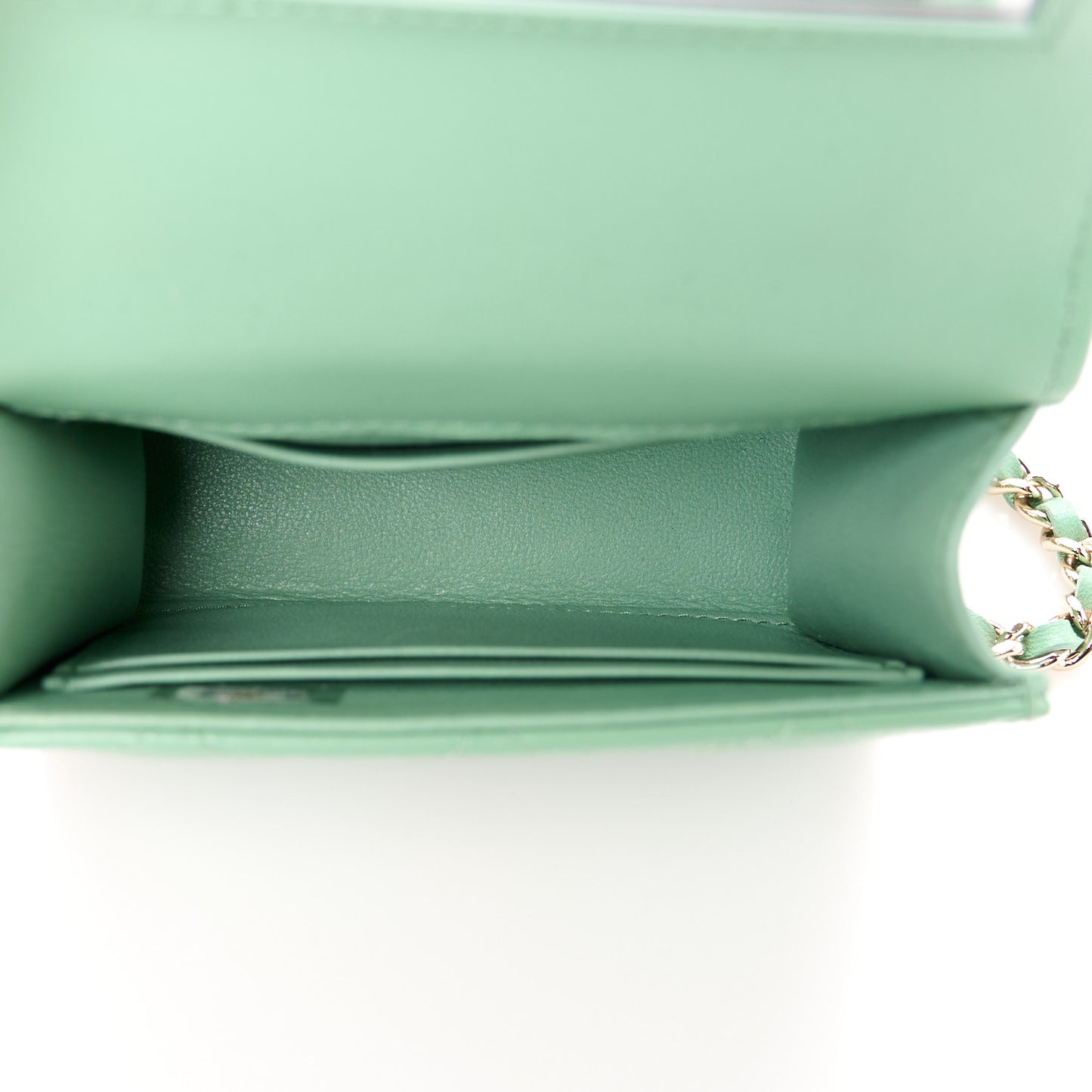 Lambskin Quilted Top Handle Flap Clutch With Chain Light Green