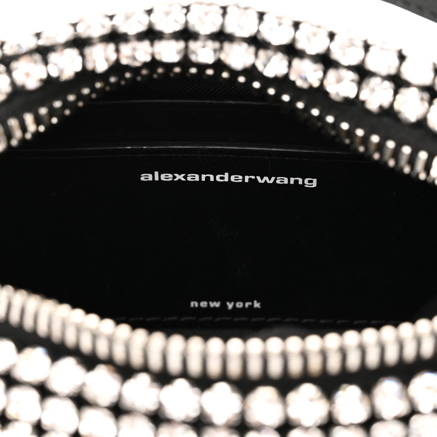 Mesh Crystal Rhinestone Mini Heiress Pouch Black Silver
