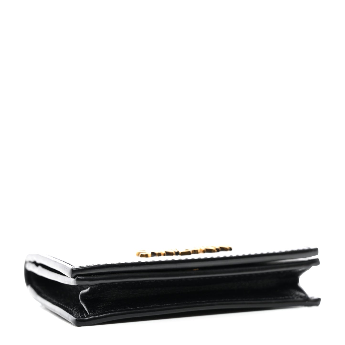 Shiny Lambskin Logo Carre Zipped Card Case Black