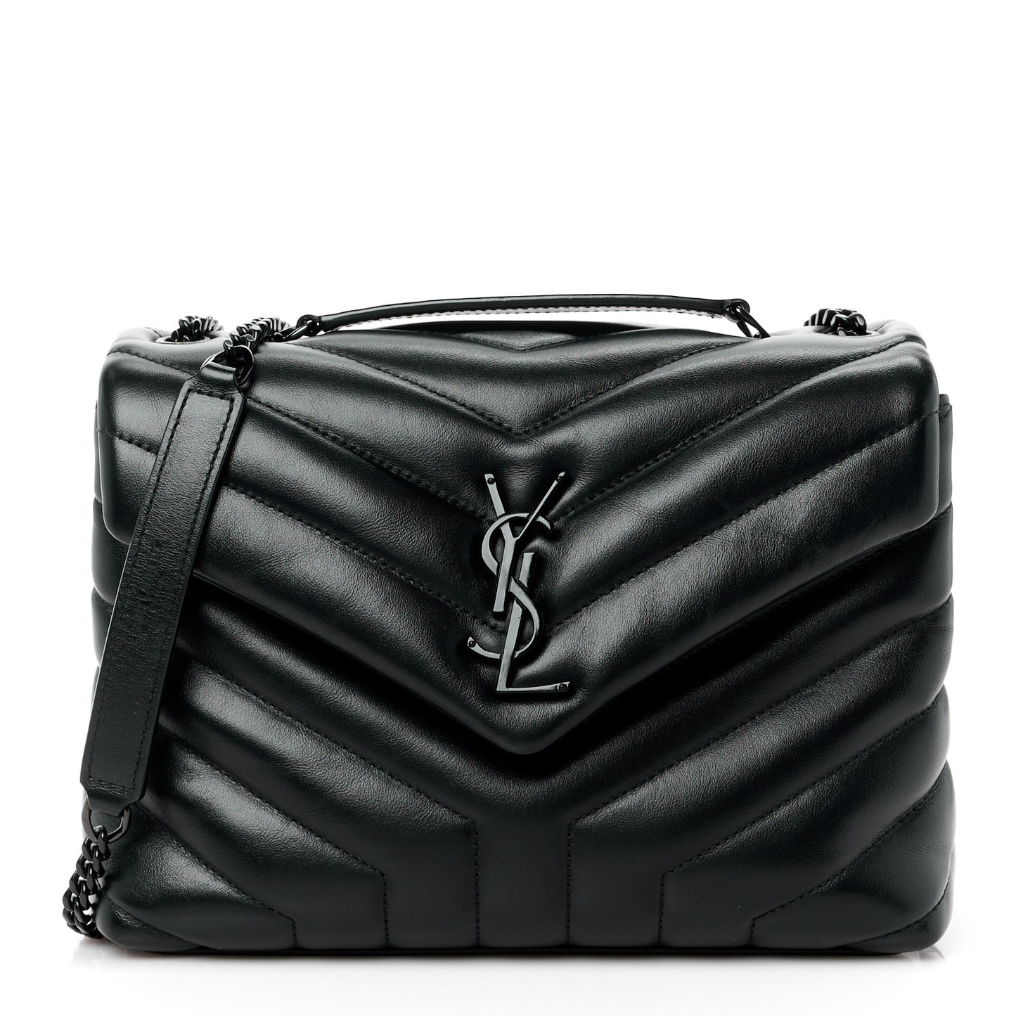 Calfskin Y Quilted Monogram Monochrome Small Loulou Chain Satchel Black