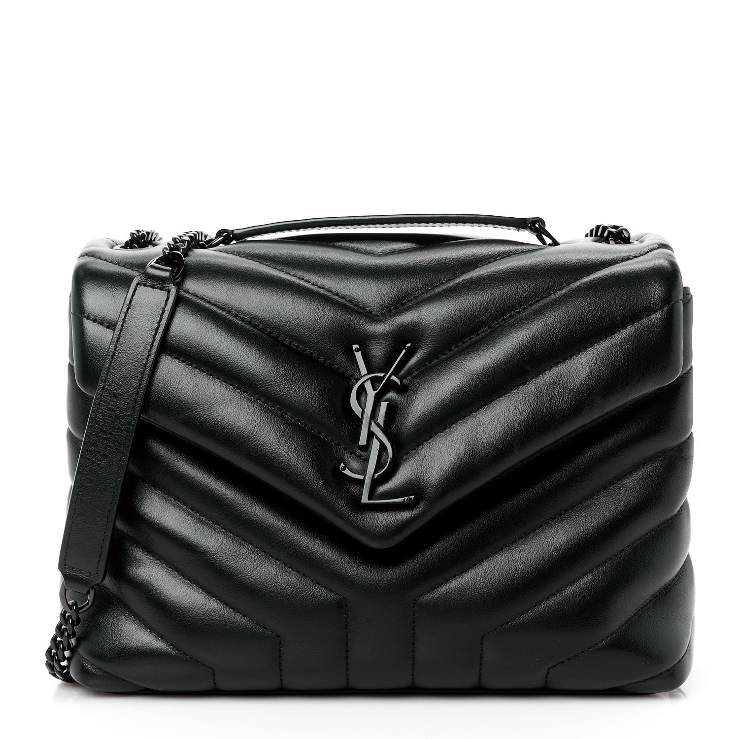 Saint Laurent Calfskin Y Quilted Monogram Monochrome Small Loulou Chain Satchel Black 1 of 14