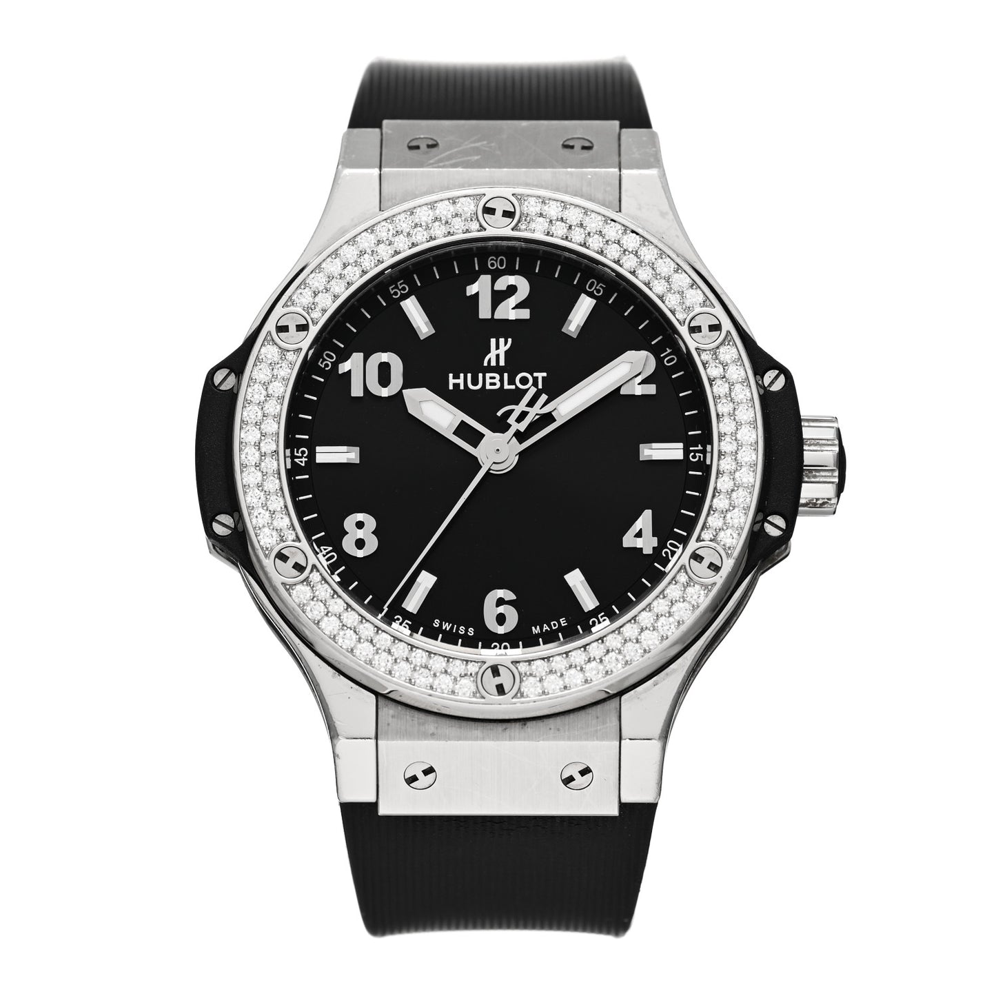 Stainless Steel Rubber Diamond Pave Bezel 38mm Big Bang Quartz Watch Black 361.SX.1270.RX.1104