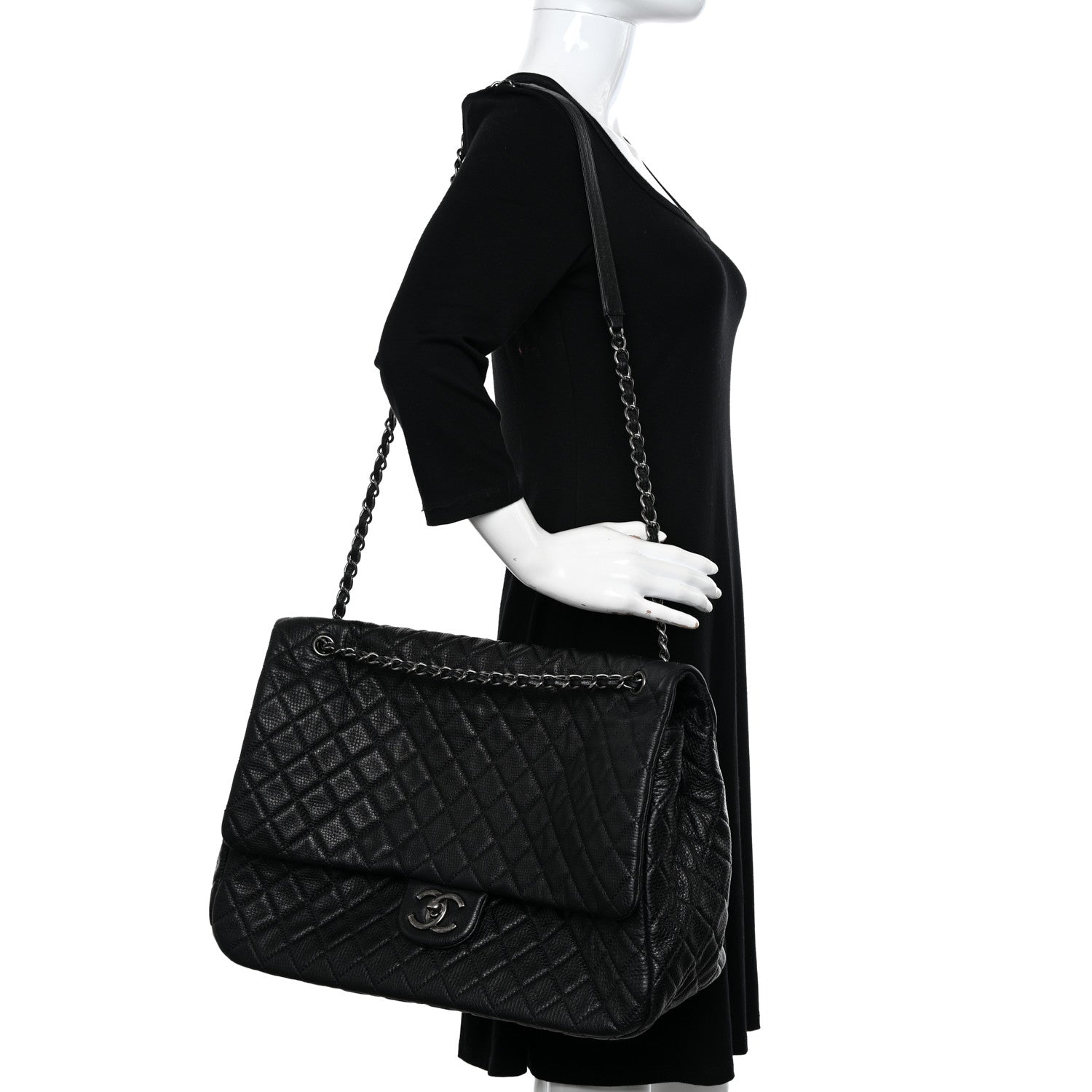 Chanel Grained Calfskin Quilted XXL Travel Flap Bag Black 10 of 10