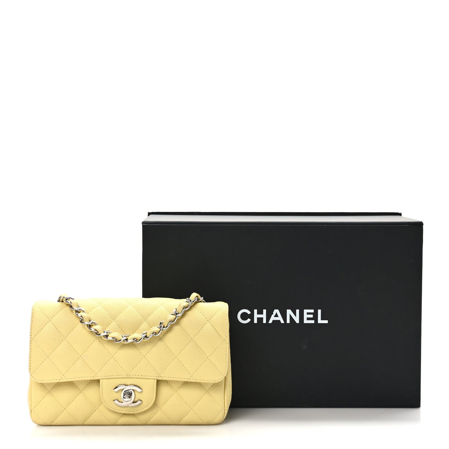 Caviar Quilted Mini Rectangular Flap Light Yellow
