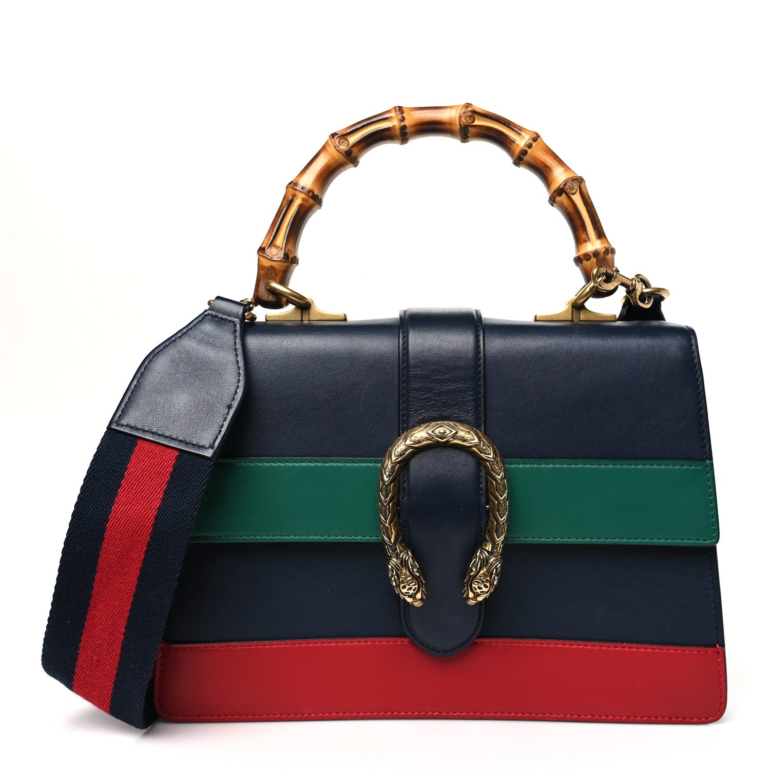 Gucci Moon Calfskin Web Medium Dionysus Bamboo Top Handle Bag Blue