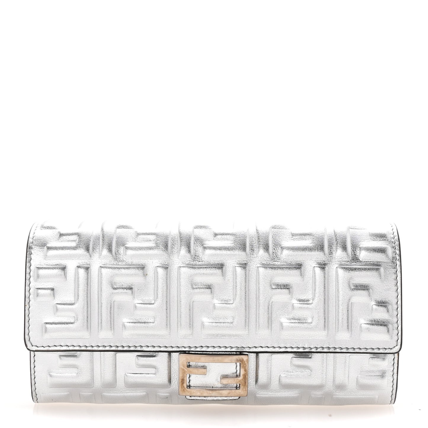 Vitello Catalan Mirror FF 1974 Embossed Continental Wallet Argento