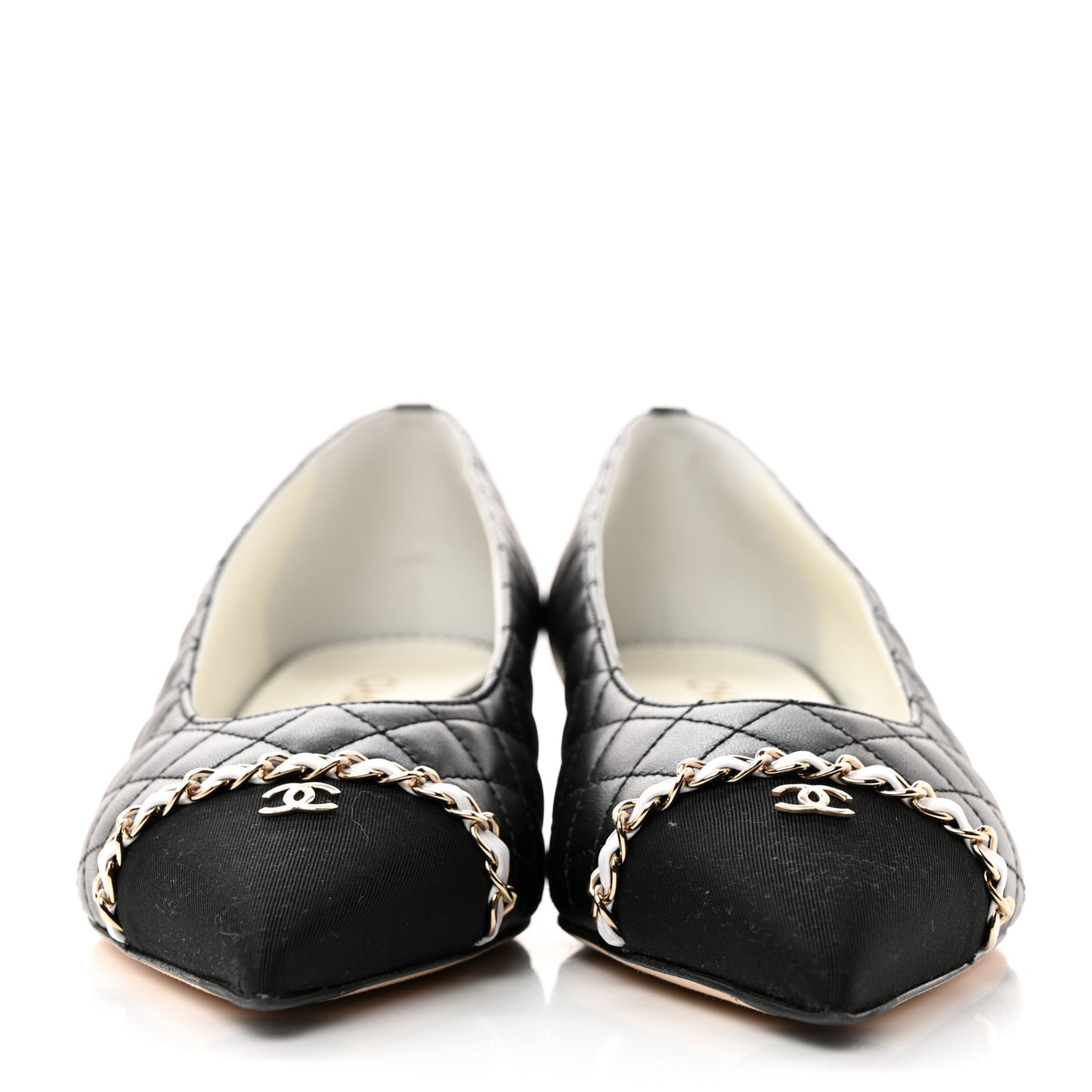 Lambskin Grosgrain Quilted Cap Toe CC Chain Pumps 41 Black