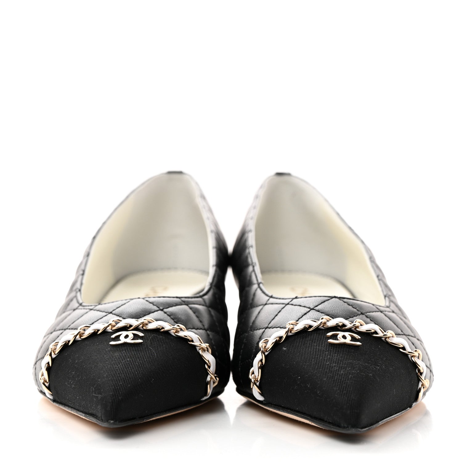 Chanel Lambskin Grosgrain Quilted Cap Toe CC Chain Pumps 41 Black 2 of 9