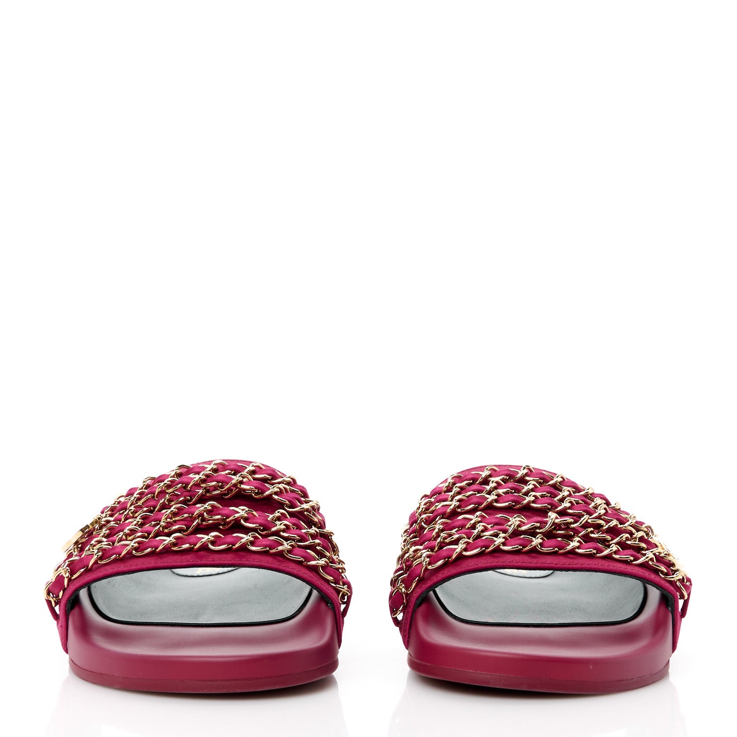 Satin Canvas Chain Slides Sandals Flats 38 Dark Fuchsia