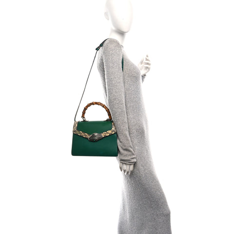 Calfskin Snakeskin Small Lilith Top Handle Bag Green