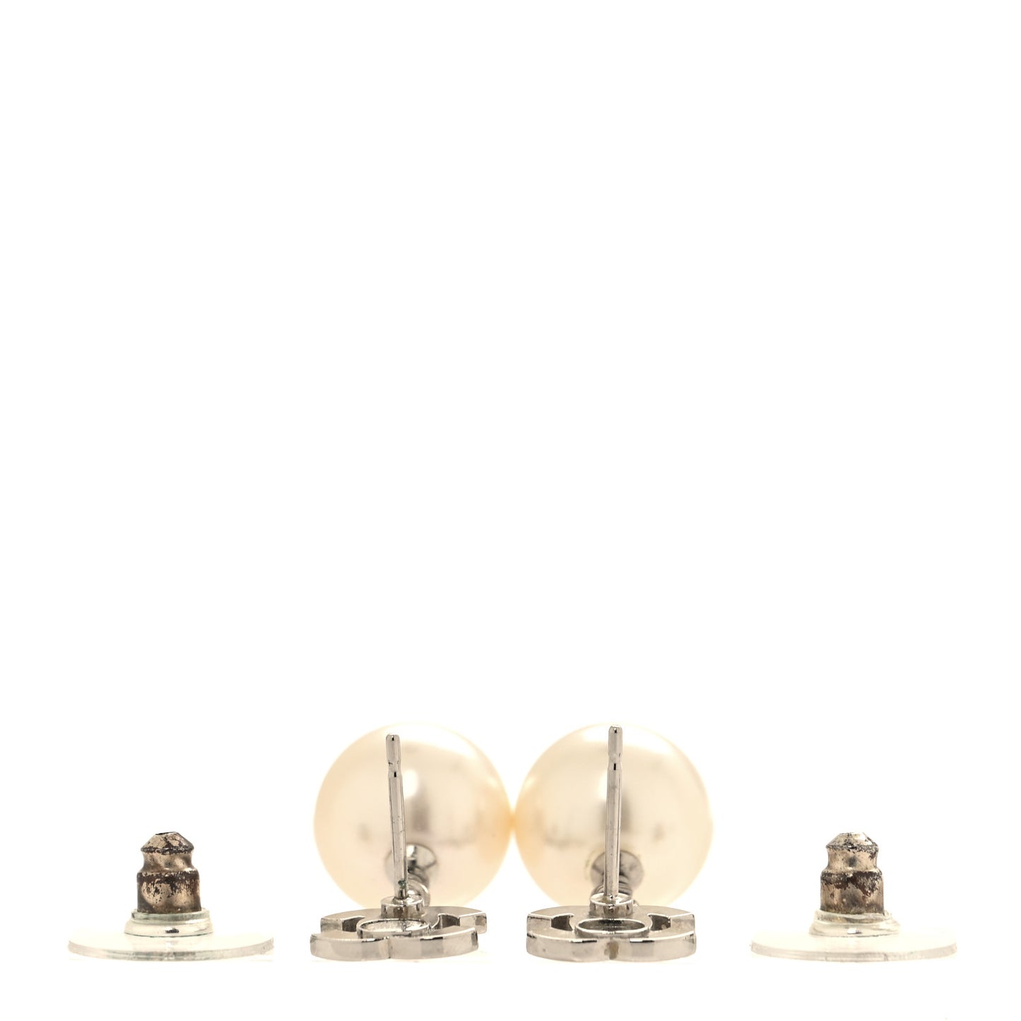 Crystal Pearl CC Drop Earrings Silver Pearly White