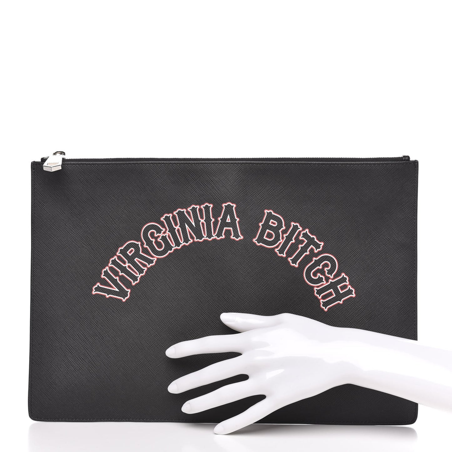 Coated Canvas Medium Virginia Bitch Print Zip Pouch Black