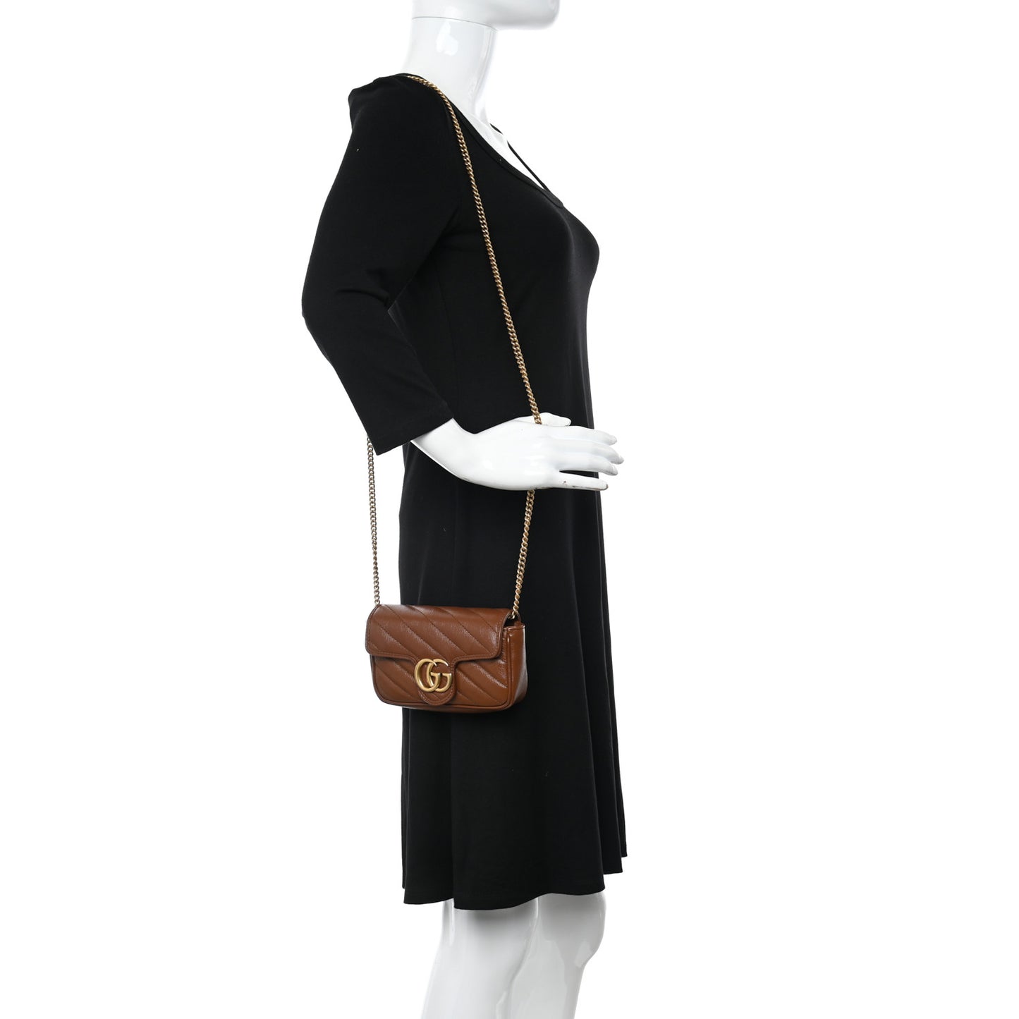 Azalea Calfskin Matelasse Diagonal Super Mini GG Marmont Shoulder Bag Cuir