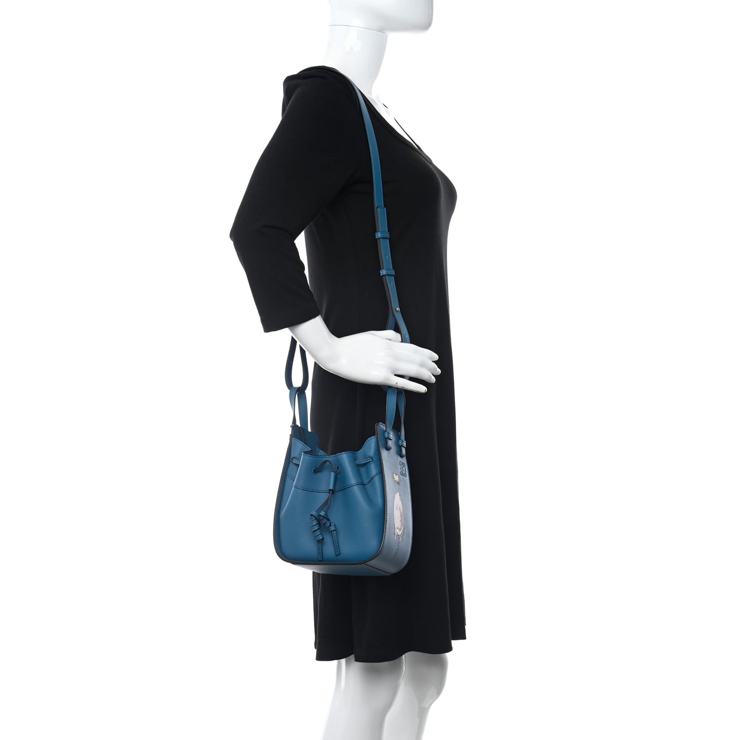X SPIRITED AWAY Calfskin Bo Mouse Mini Hammock Shoulder Bag Lagoon Blue