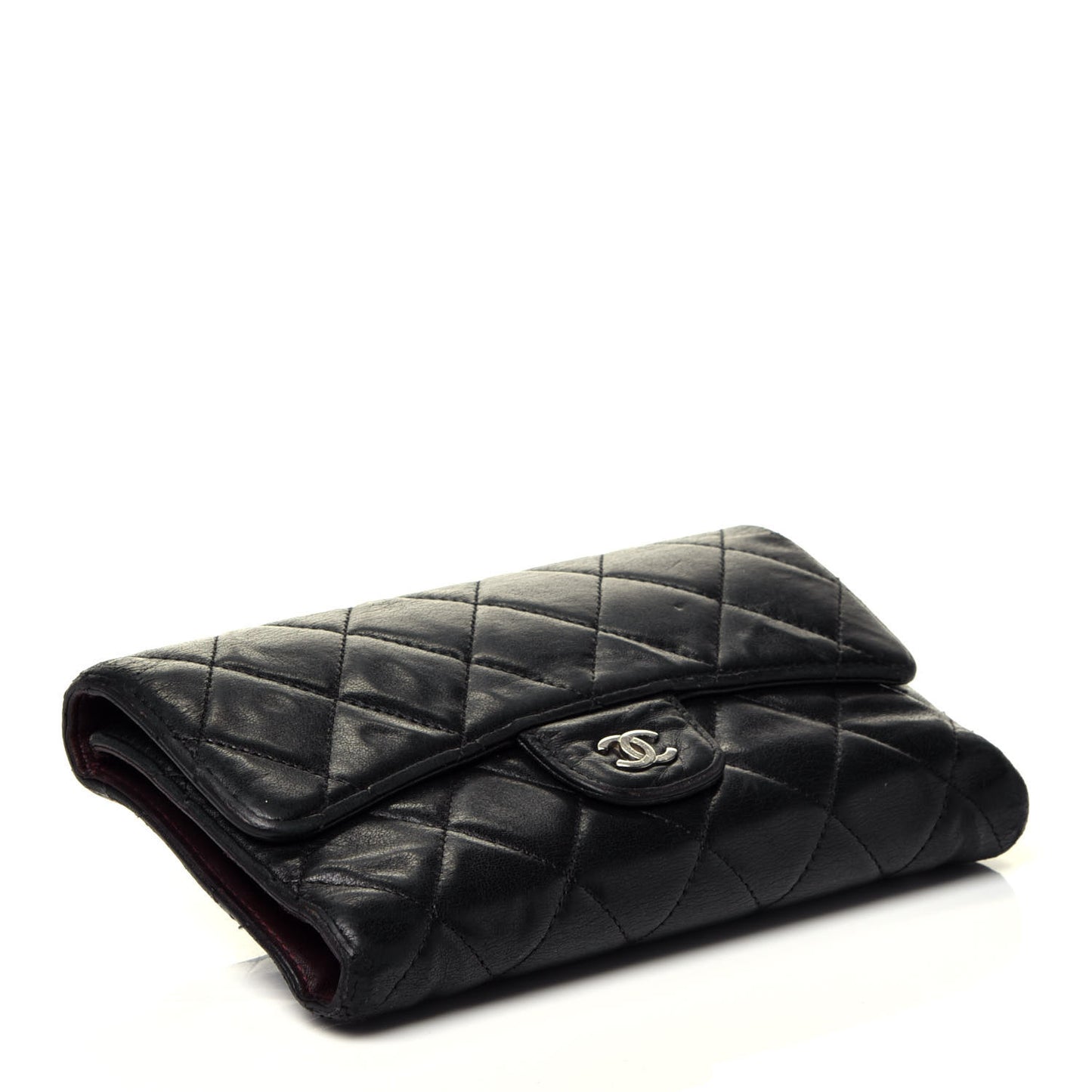 Lambskin Quilted Large Flap Wallet Black