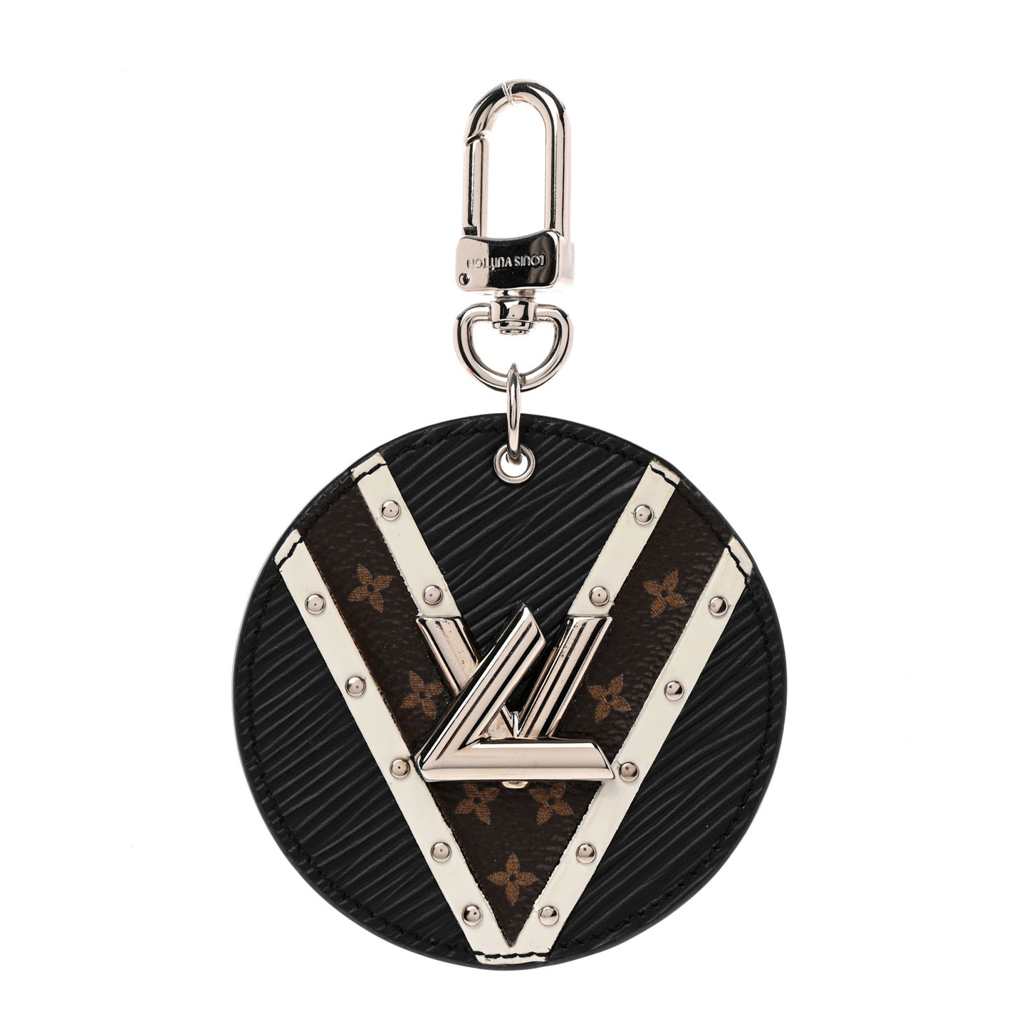 Epi Monogram Studded Twist Bag Charm Key Ring Black