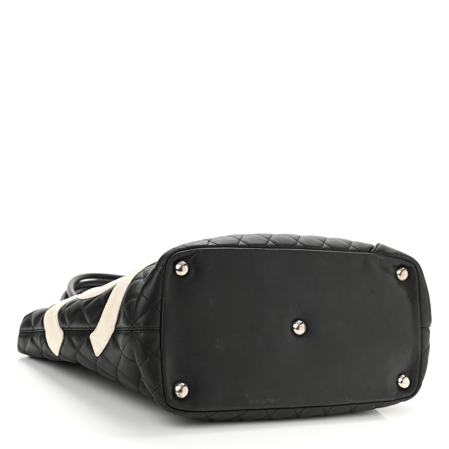 Calfskin Quilted Large Cambon Tote Black White