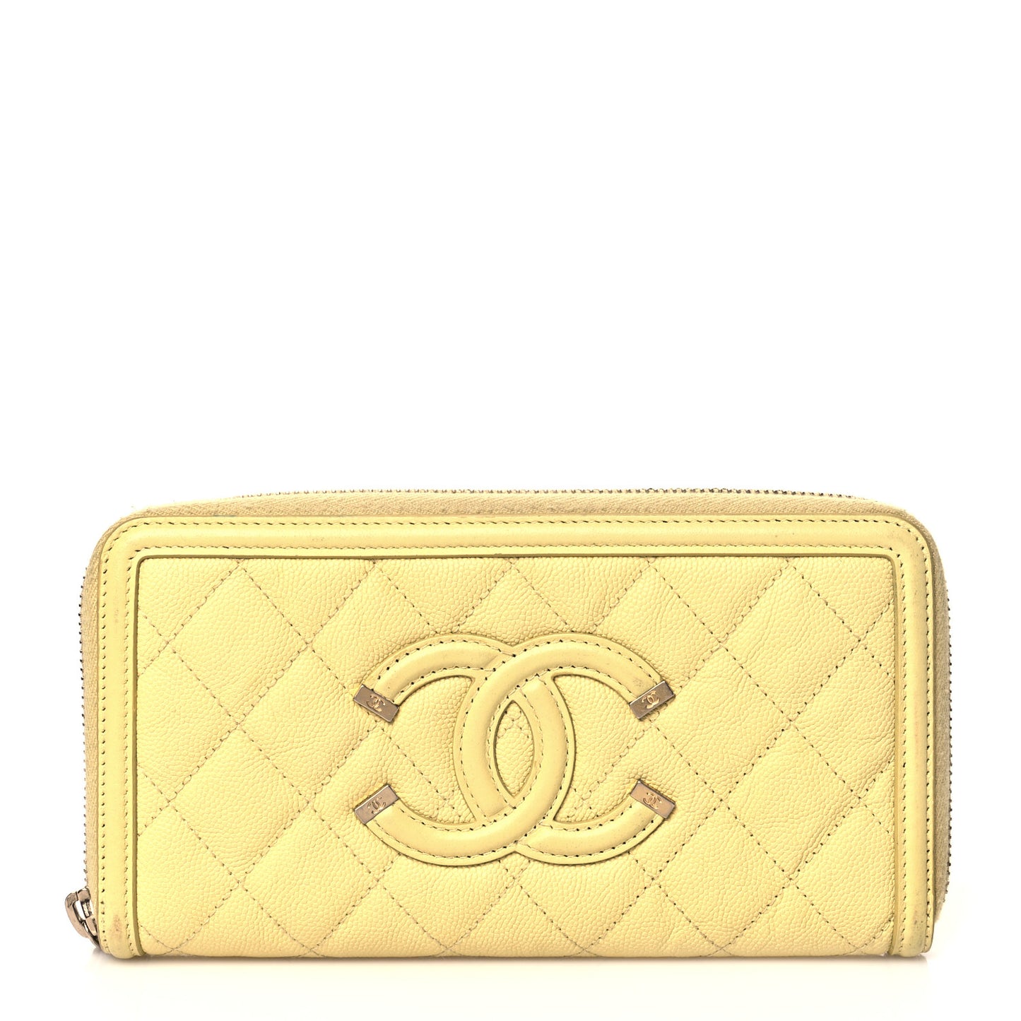 Caviar Quilted Filigree Zip Around Wallet Yellow