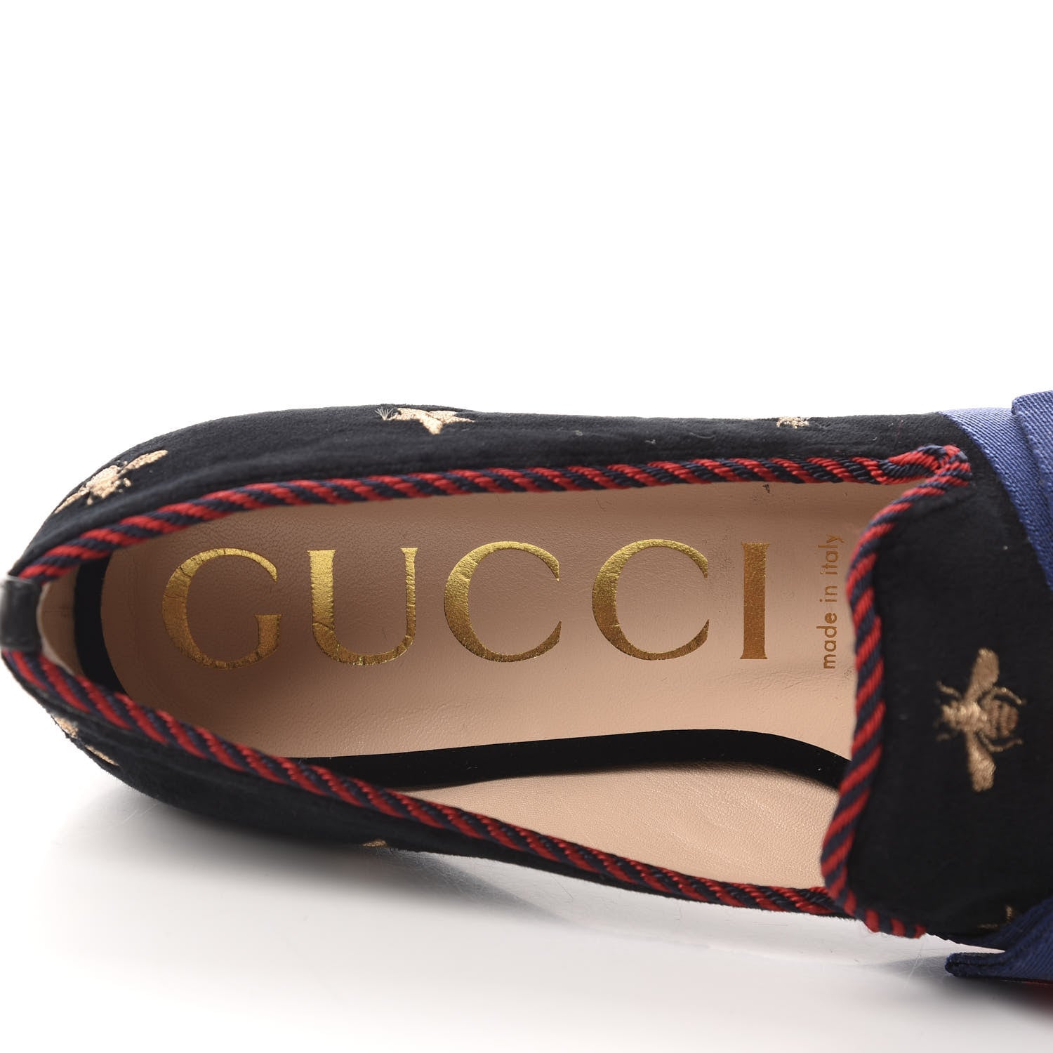 Gucci Velvet Bee Star Embroidered Sylvie Bow Loafers 37.5 Black 7 of 11