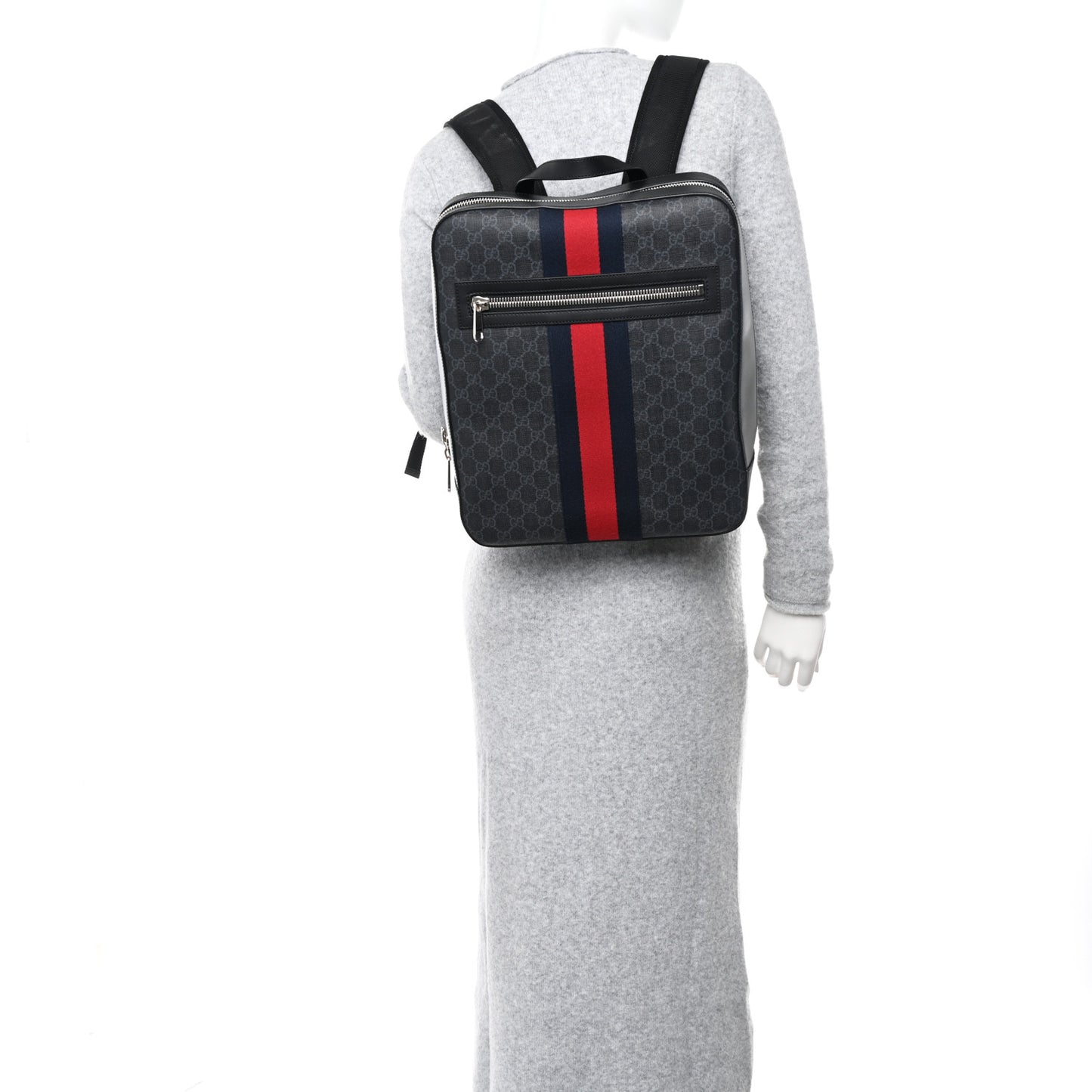 GG Supreme Monogram Web Tote Backpack Black Grey