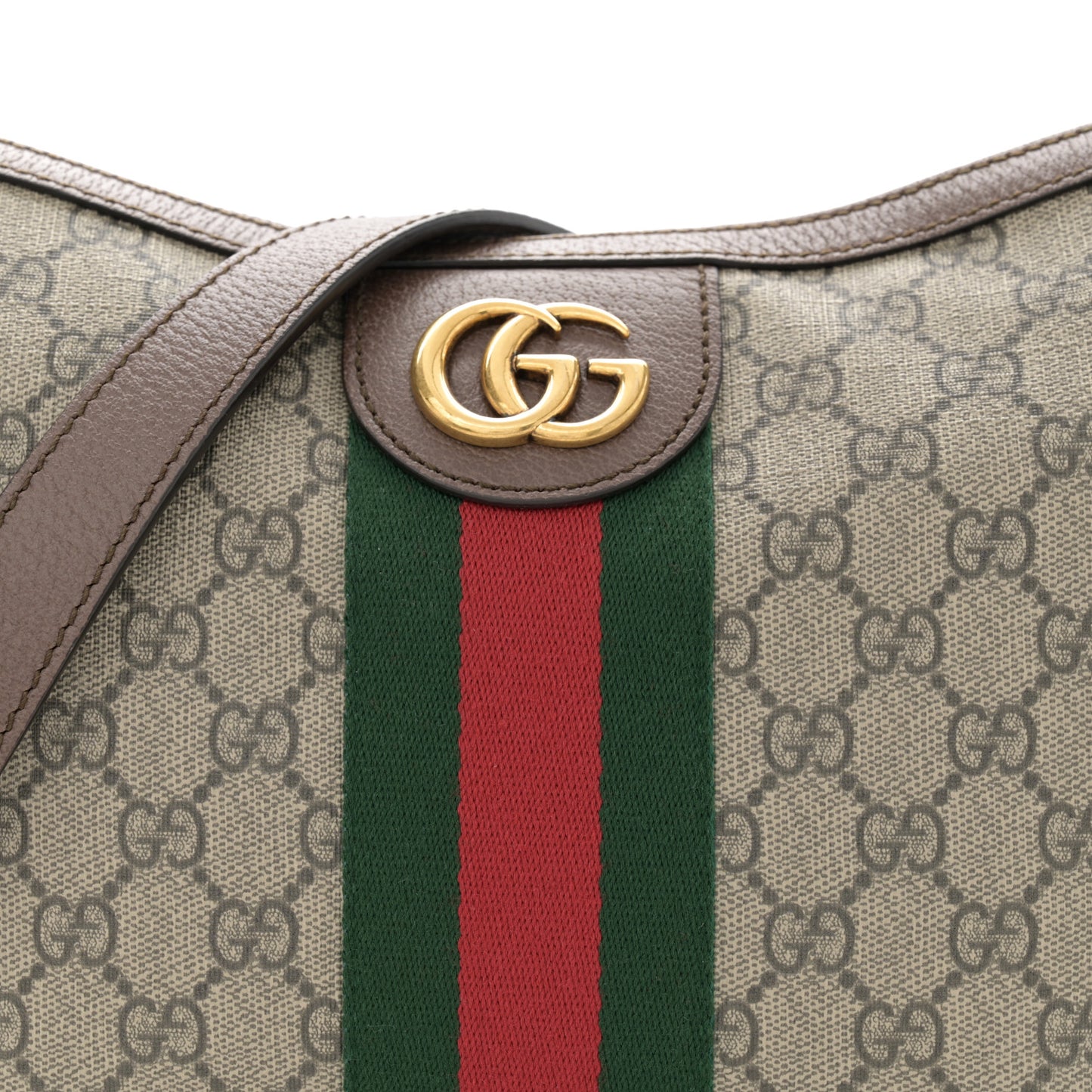 GG Supreme Monogram Web Small Ophidia Half Moon Hobo Brown