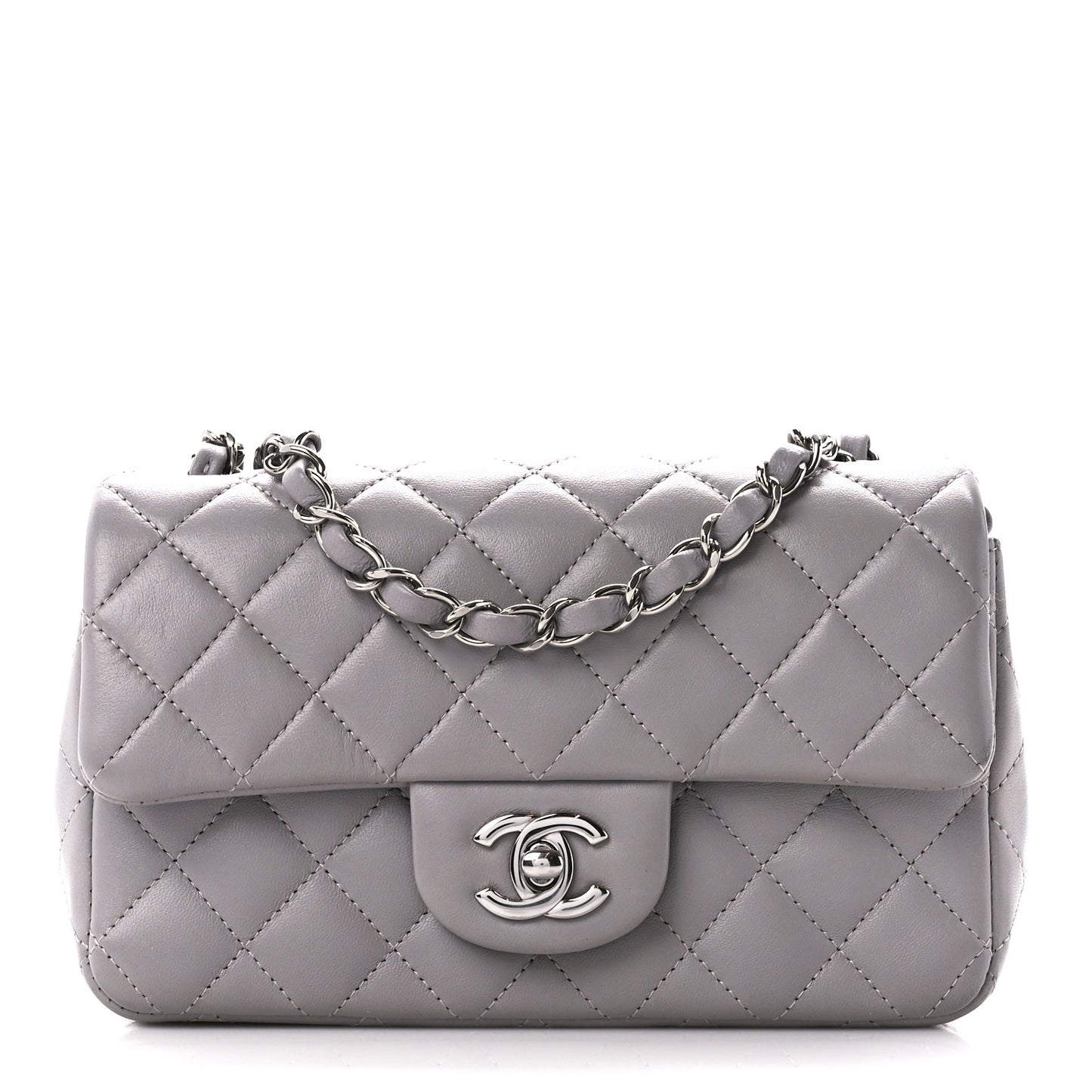 Lambskin Quilted Mini Rectangular Flap Grey