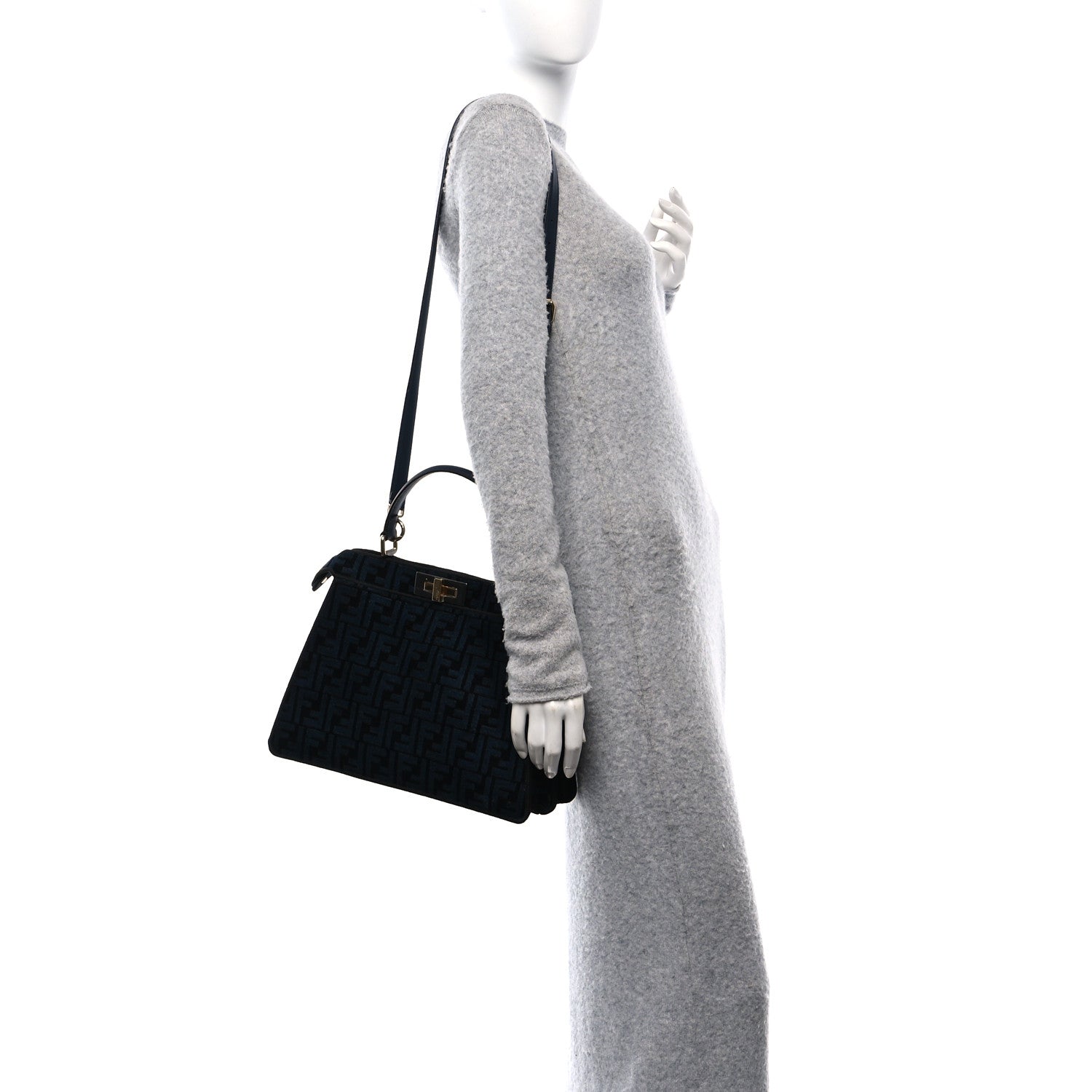 Fendi Chenille Vitello Seta FF Medium Peekaboo I SEE U Satchel Blue Black 2 of 9