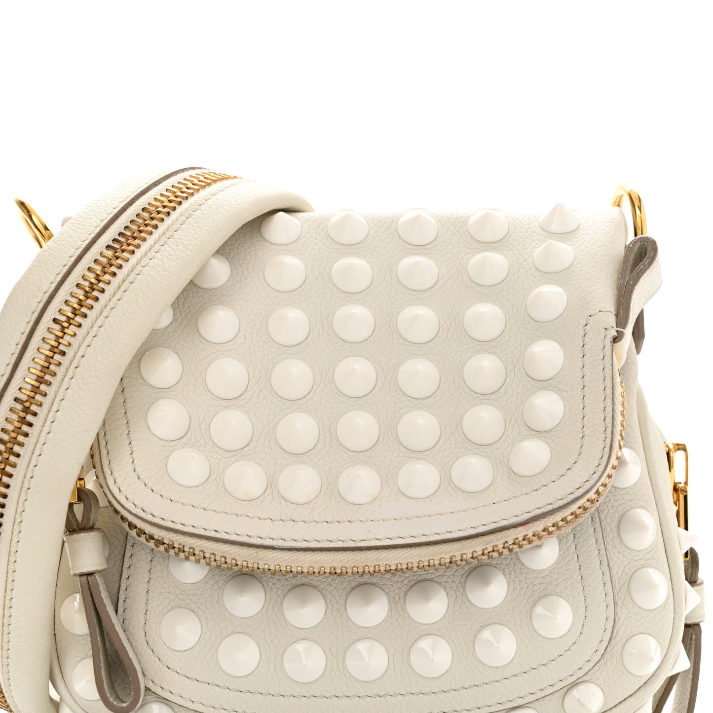 Pebbled Calfskin Studded Mini Jennifer Crossbody White
