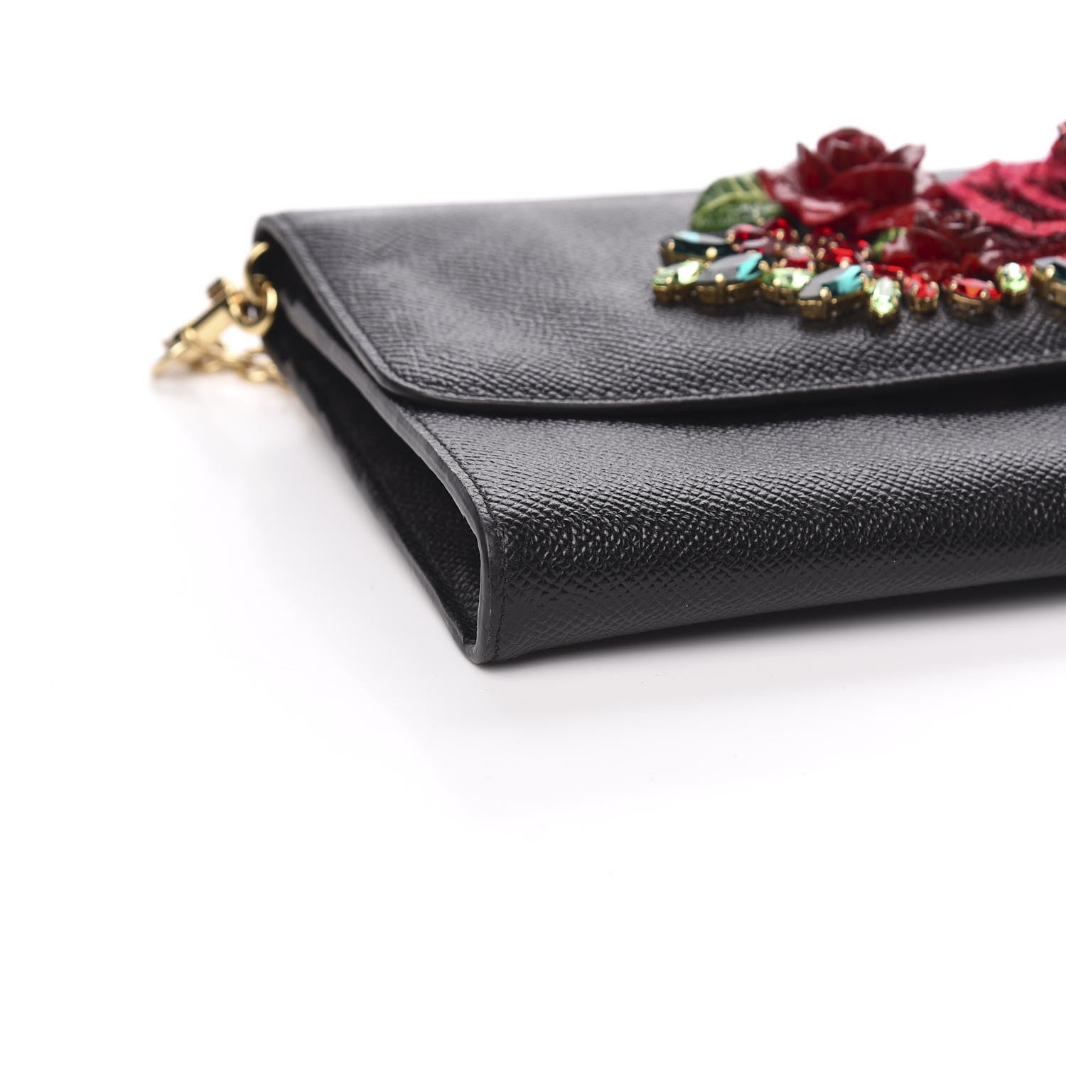 Dolce & Gabbana Dauphine Stampa Crystal Small Roses Wallet On Chain Black 7 of 9
