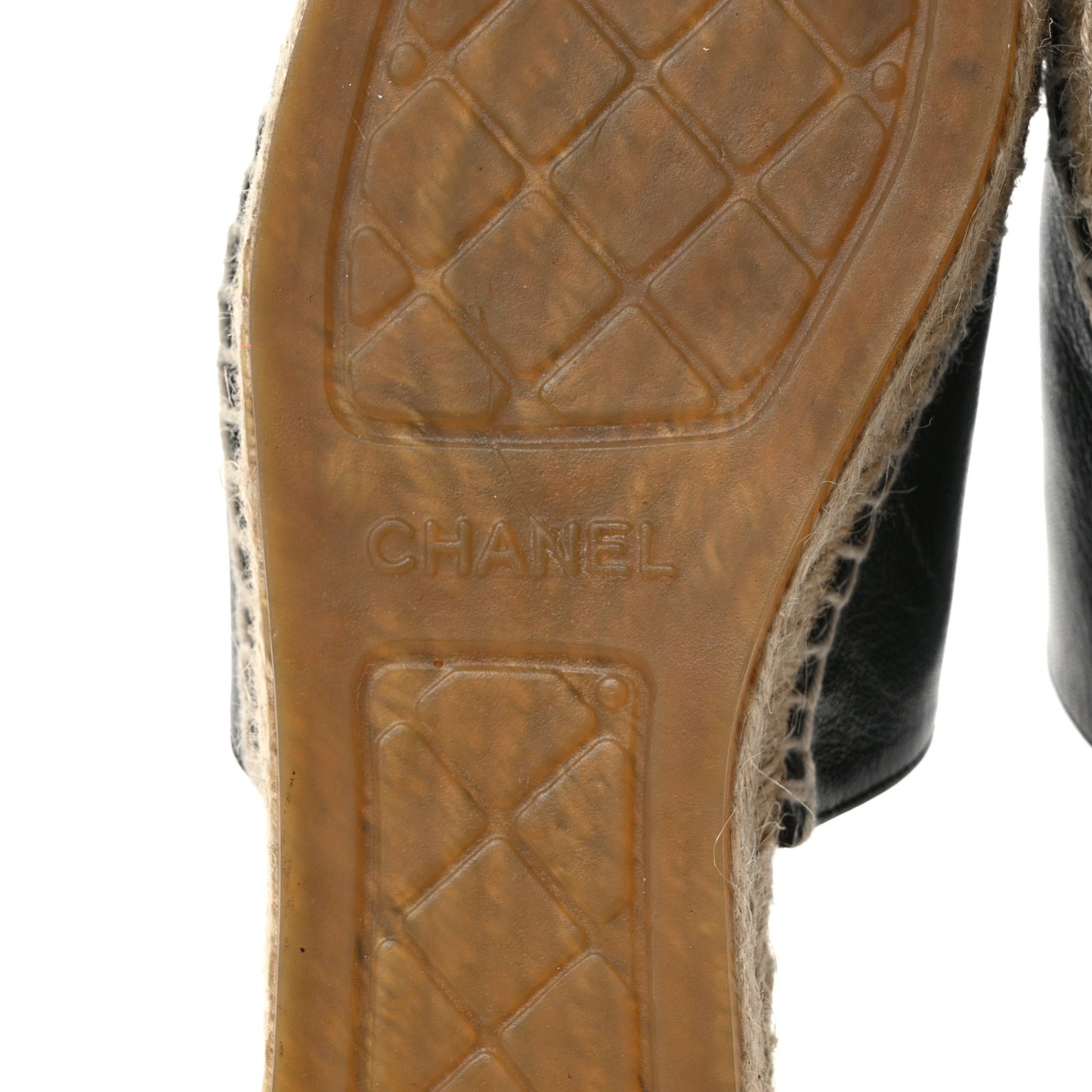Iridescent Goatskin Patent CC Espadrille Mules 39 Black