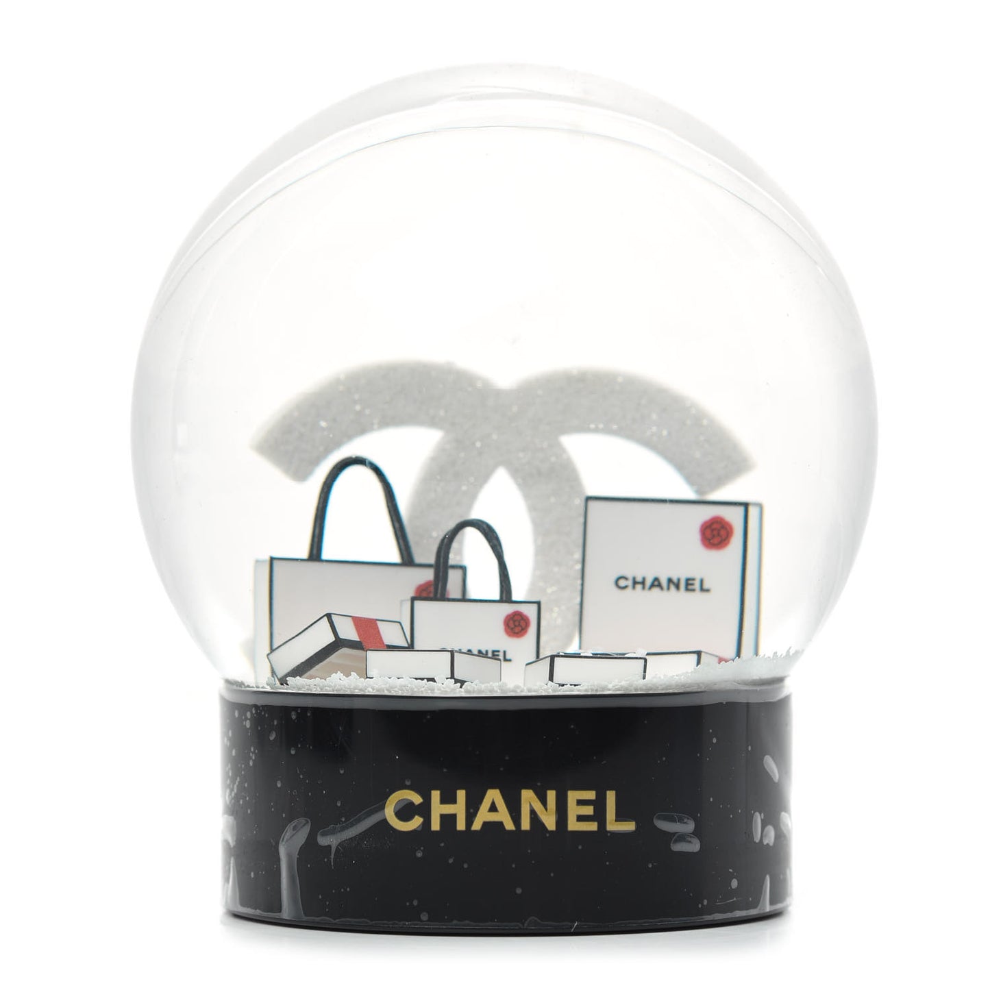 Glass CC Shopping Bag Snow Globe