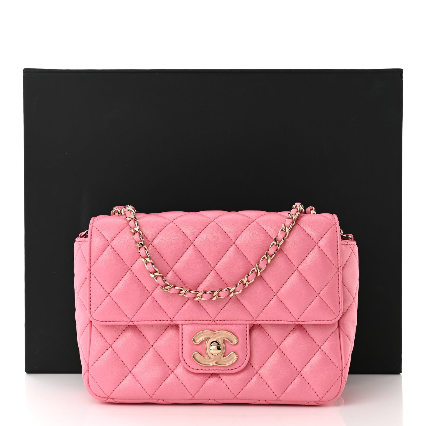 Lambskin Resin Quilted Mini Heart Square Flap Pink