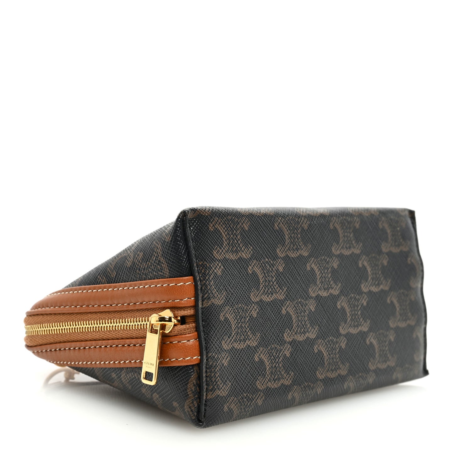 Triomphe Canvas Calfskin Mini Clutch on Chain Tan