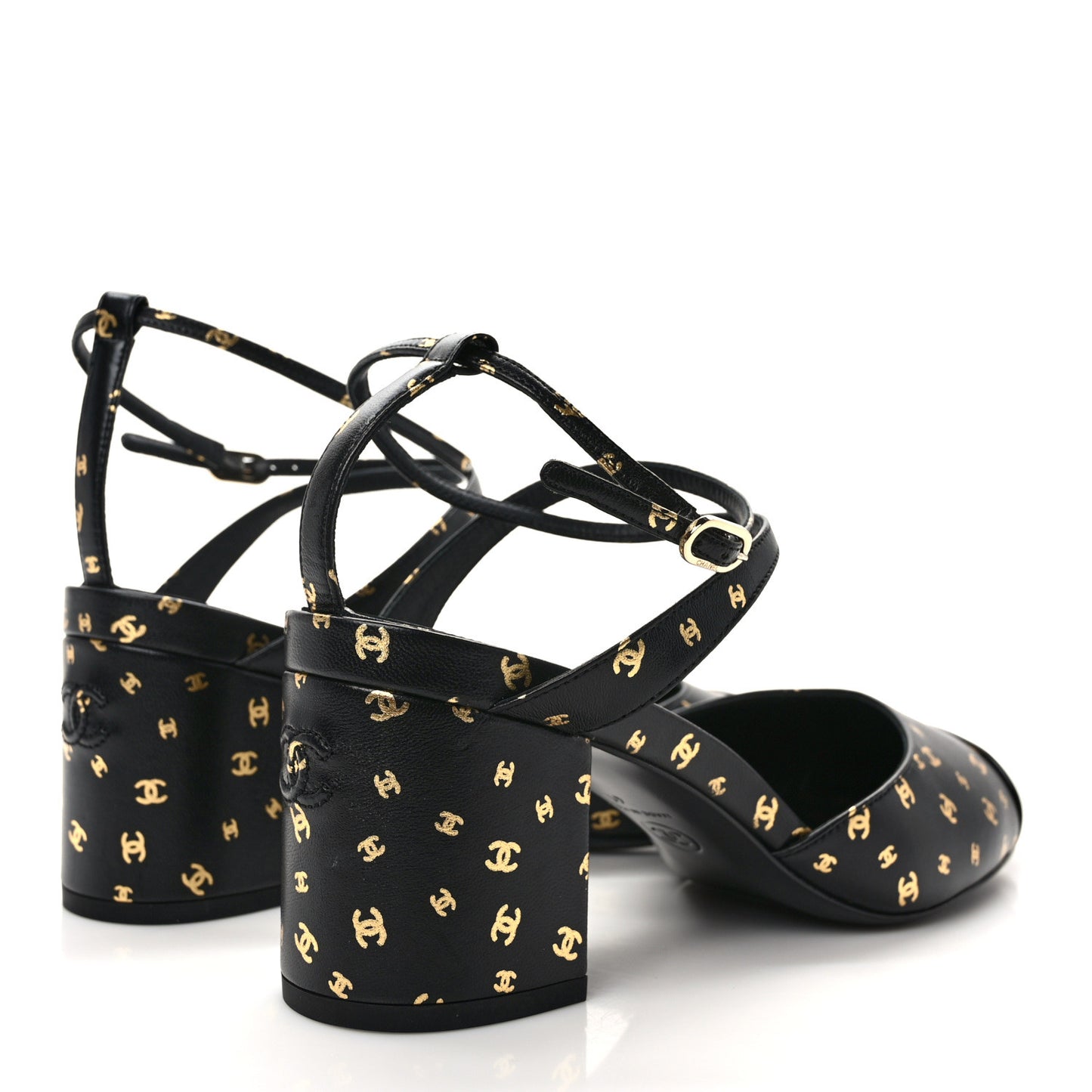 Printed Lambskin Patent Calfskin CC Slingbacks 41 Black Gold