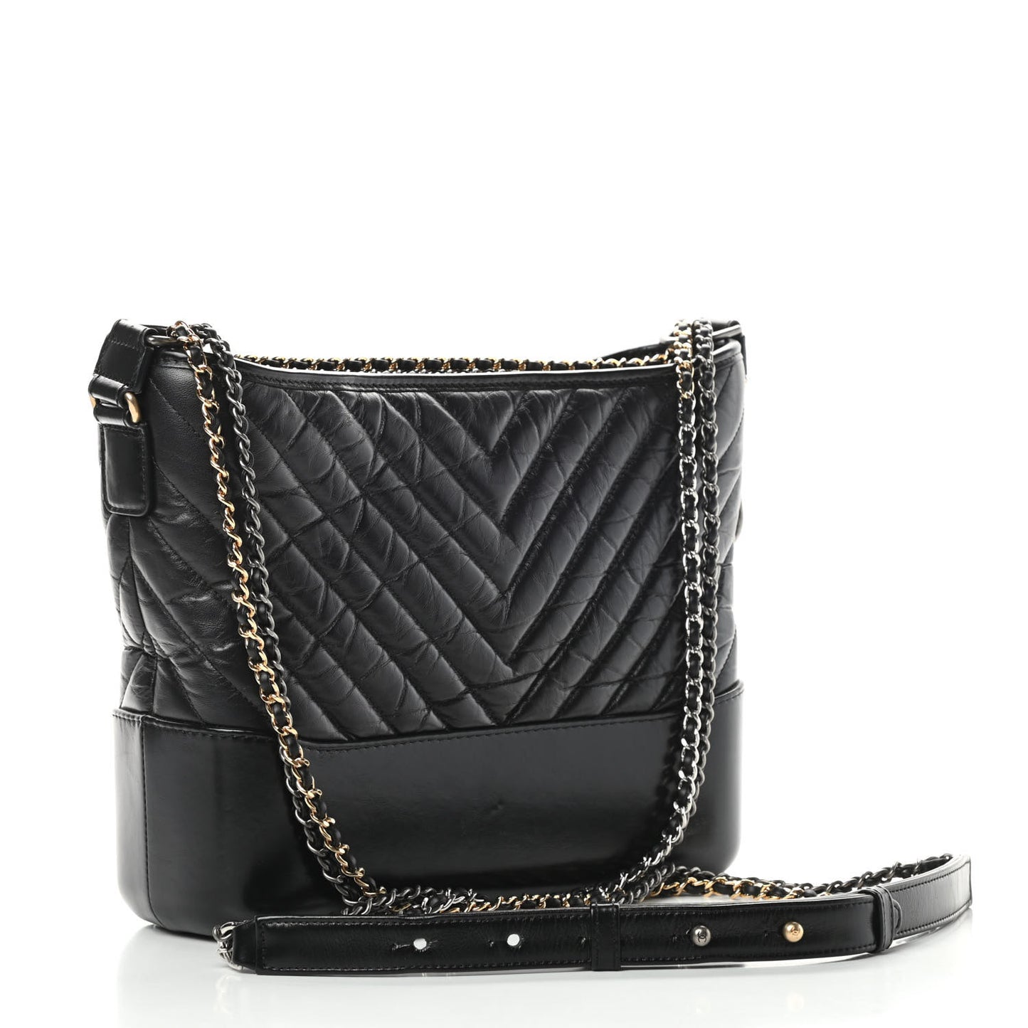 Aged Calfskin Chevron Quilted Medium Gabrielle Hobo Black