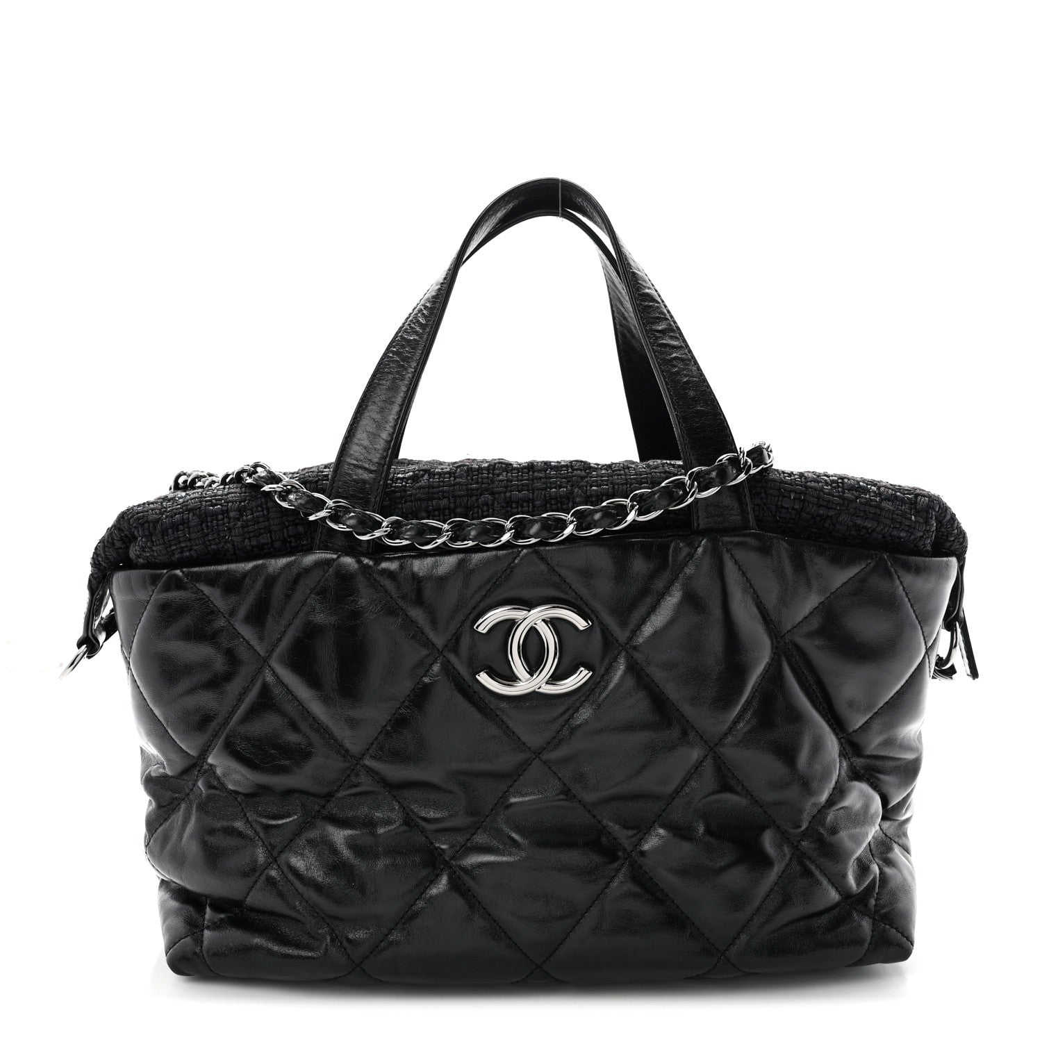 Chanel Glazed Calfskin Quilted Tweed Portobello Tote Black 1895524