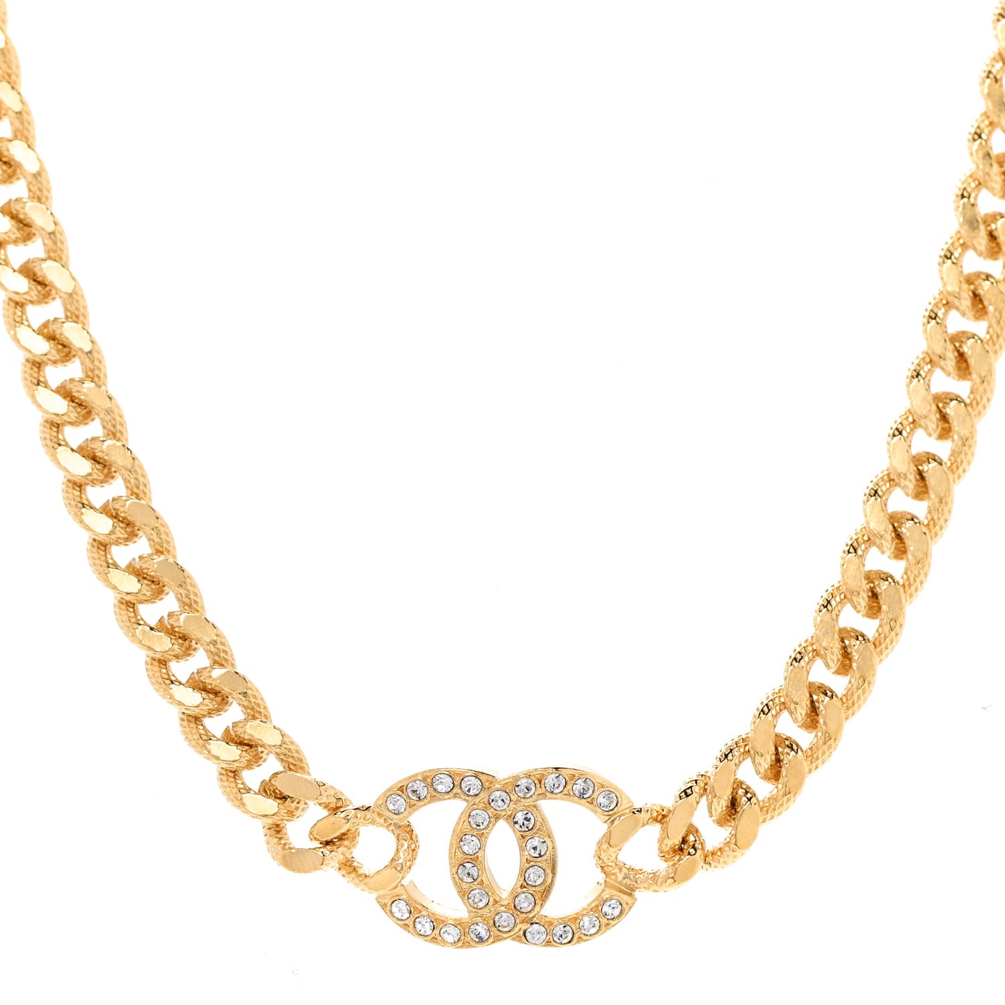 Crystal Chain Link CC Choker Necklace Gold