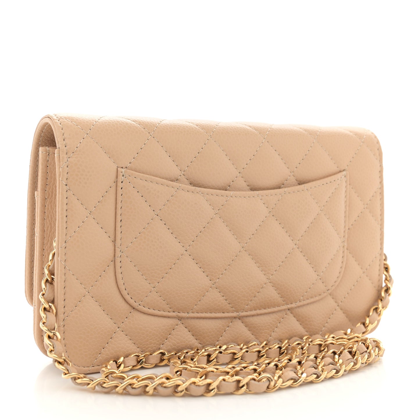 Caviar Quilted Wallet on Chain WOC Beige