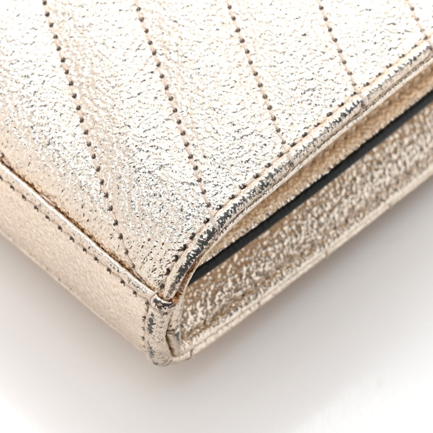 Saint Laurent Metallic Crackled Calfskin Matelasse Chevron Monogram Chain Wallet Gold 17 of 17