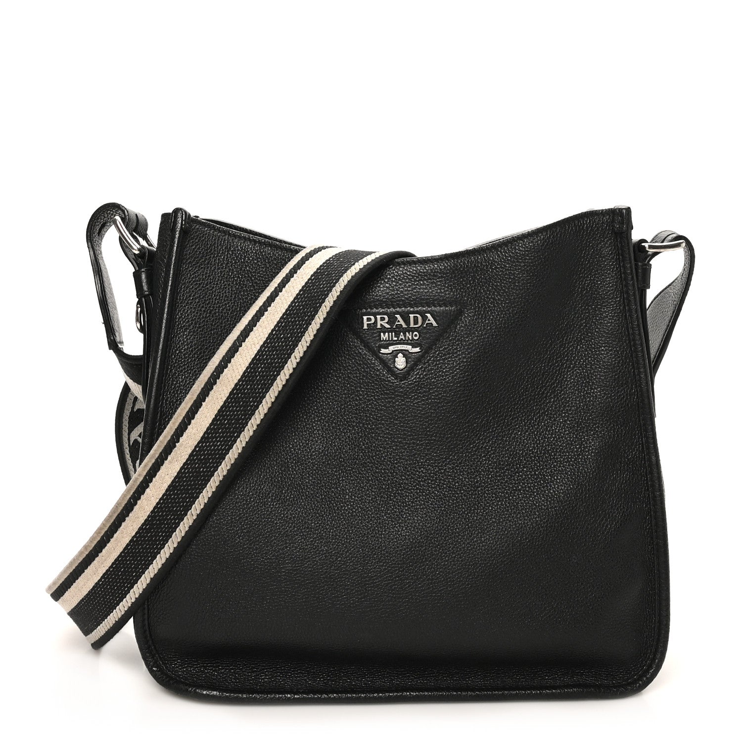 Prada Vitello Daino Soft Hobo Messenger Bag Black 1793318