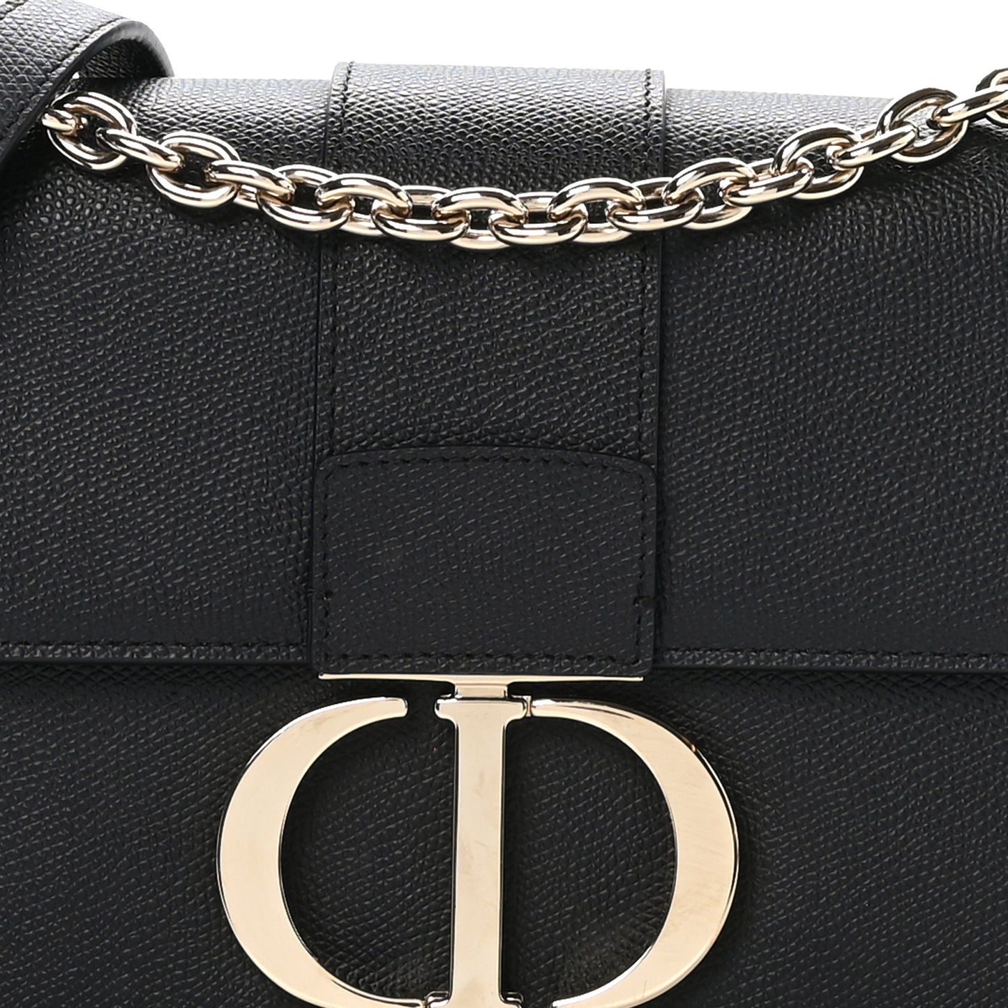 Grained Calfskin Embossed 30 Montaigne Chain Flap Bag Black