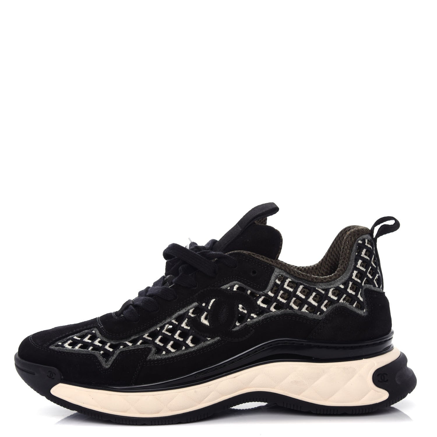Chanel Suede Calfskin Embroidered CC Sneakers 39.5 Black 1 of 11