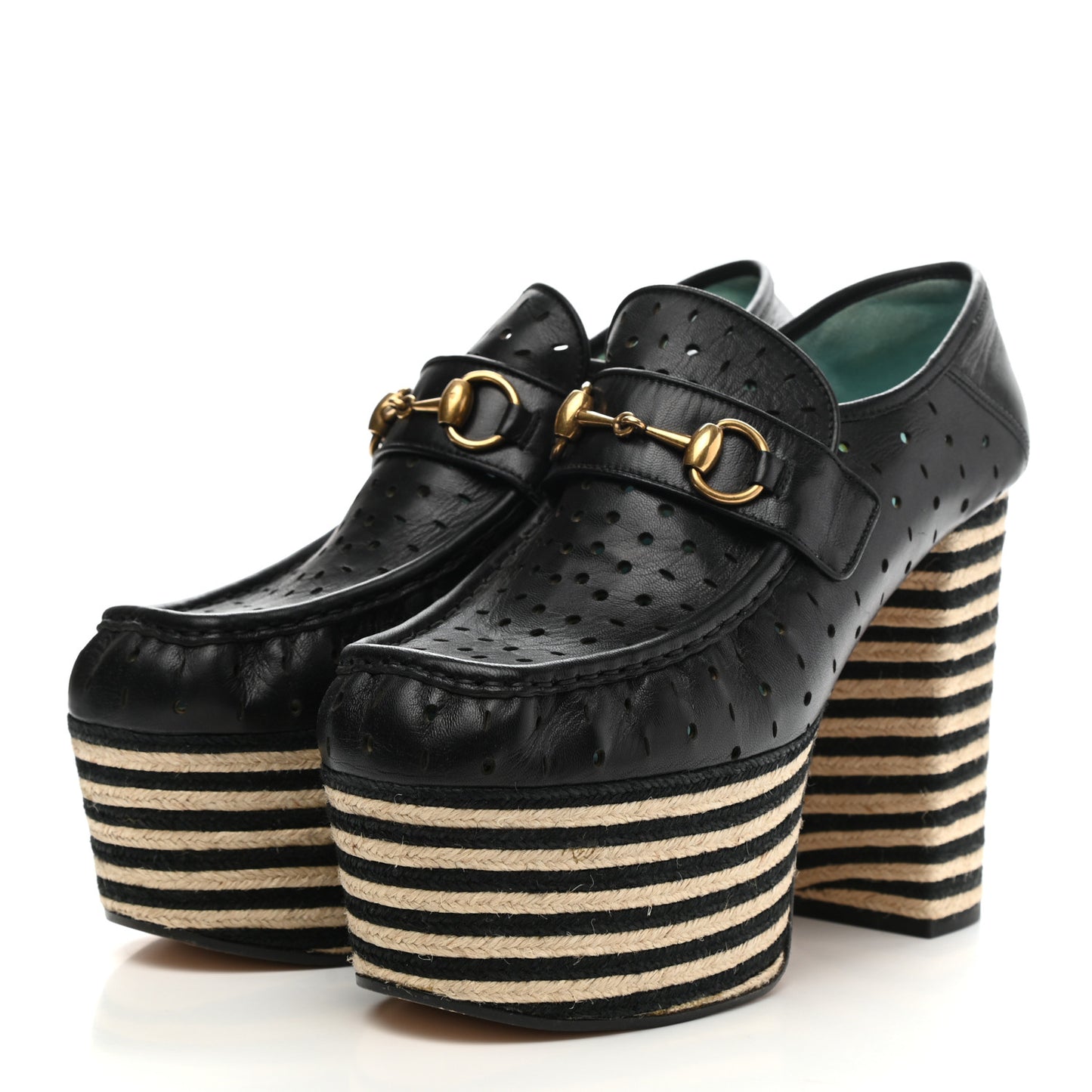 Calfskin Perforated Vegas Espadrille Platform Loafers 39 Black