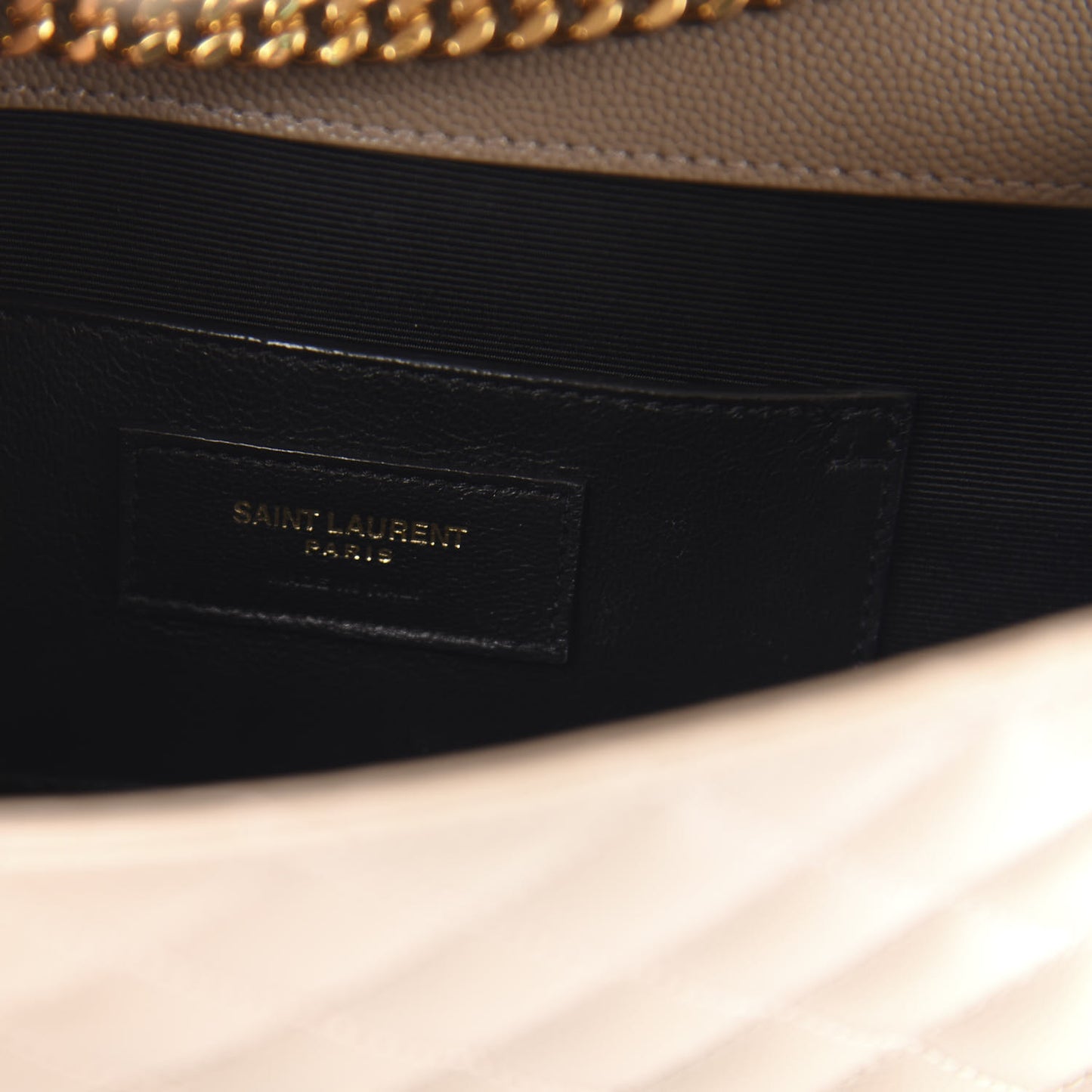 Grain De Poudre Textured Mixed Matelasse Triquilt Small Monogram Satchel Dark Beige