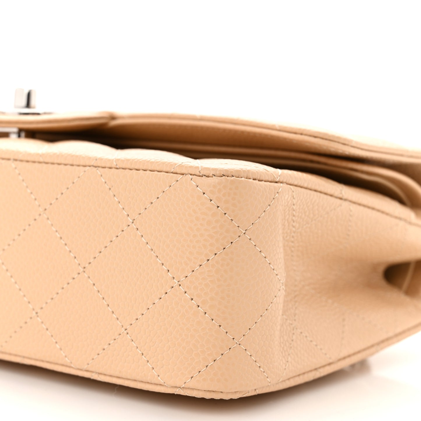 Caviar Quilted Medium Double Flap Beige