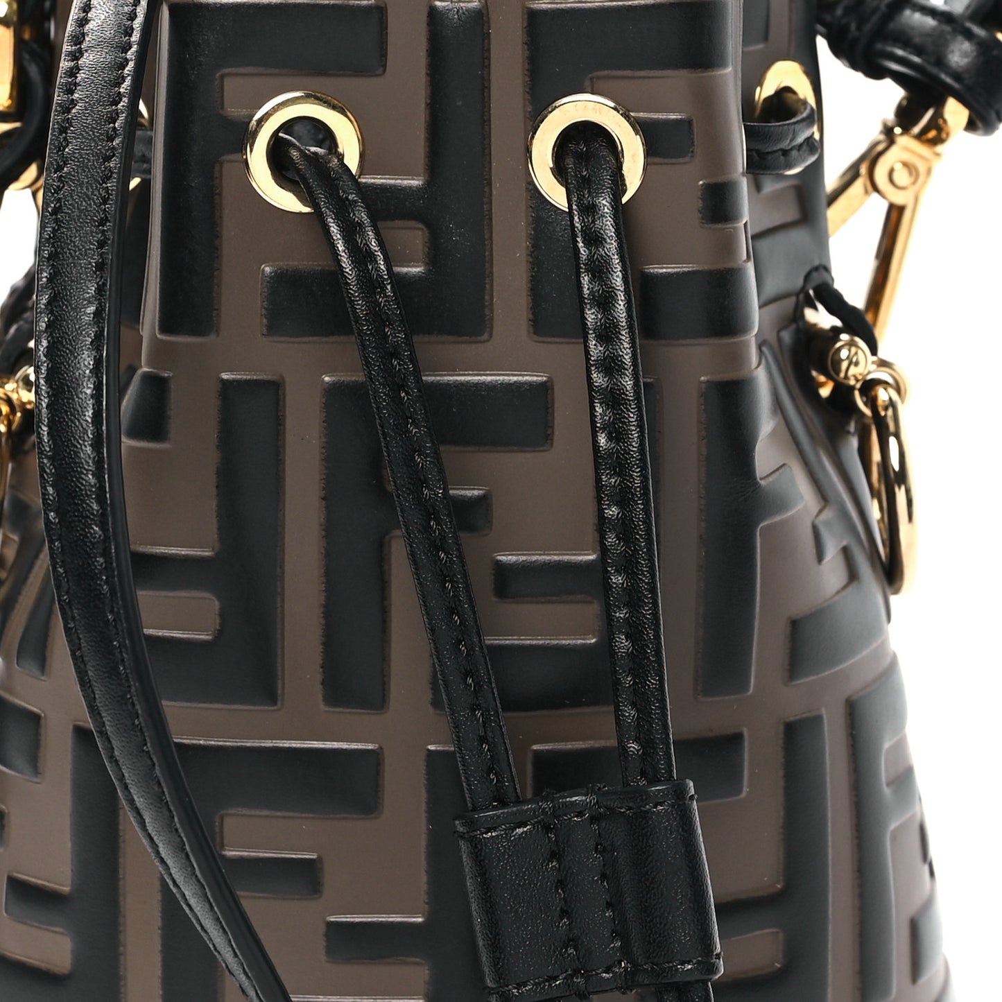 Vitello Liberty F is Fendi Bi-Color FF 1974 Embossed Mini Mon Tresor Bucket Bag Maya Black