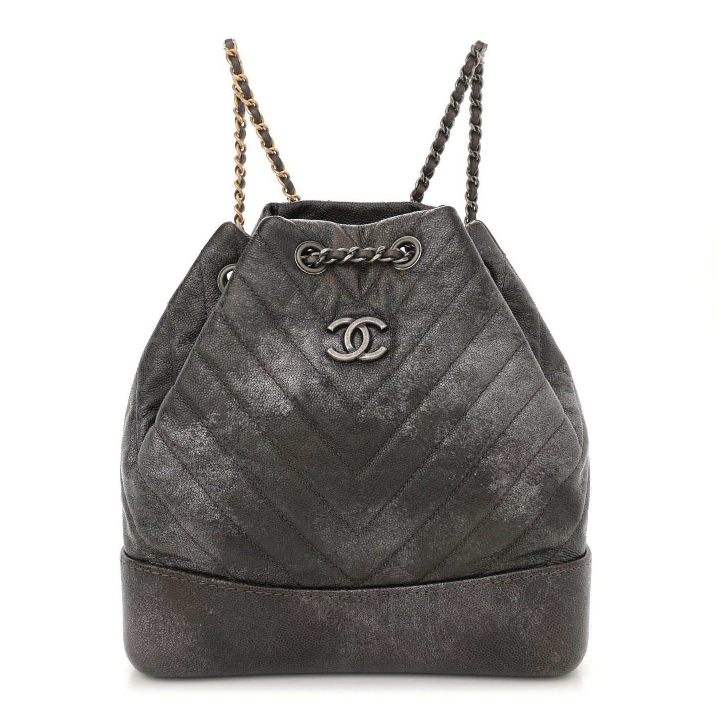 Metallic Grained Goatskin Gabrielle Backpack Dark Silver Gold