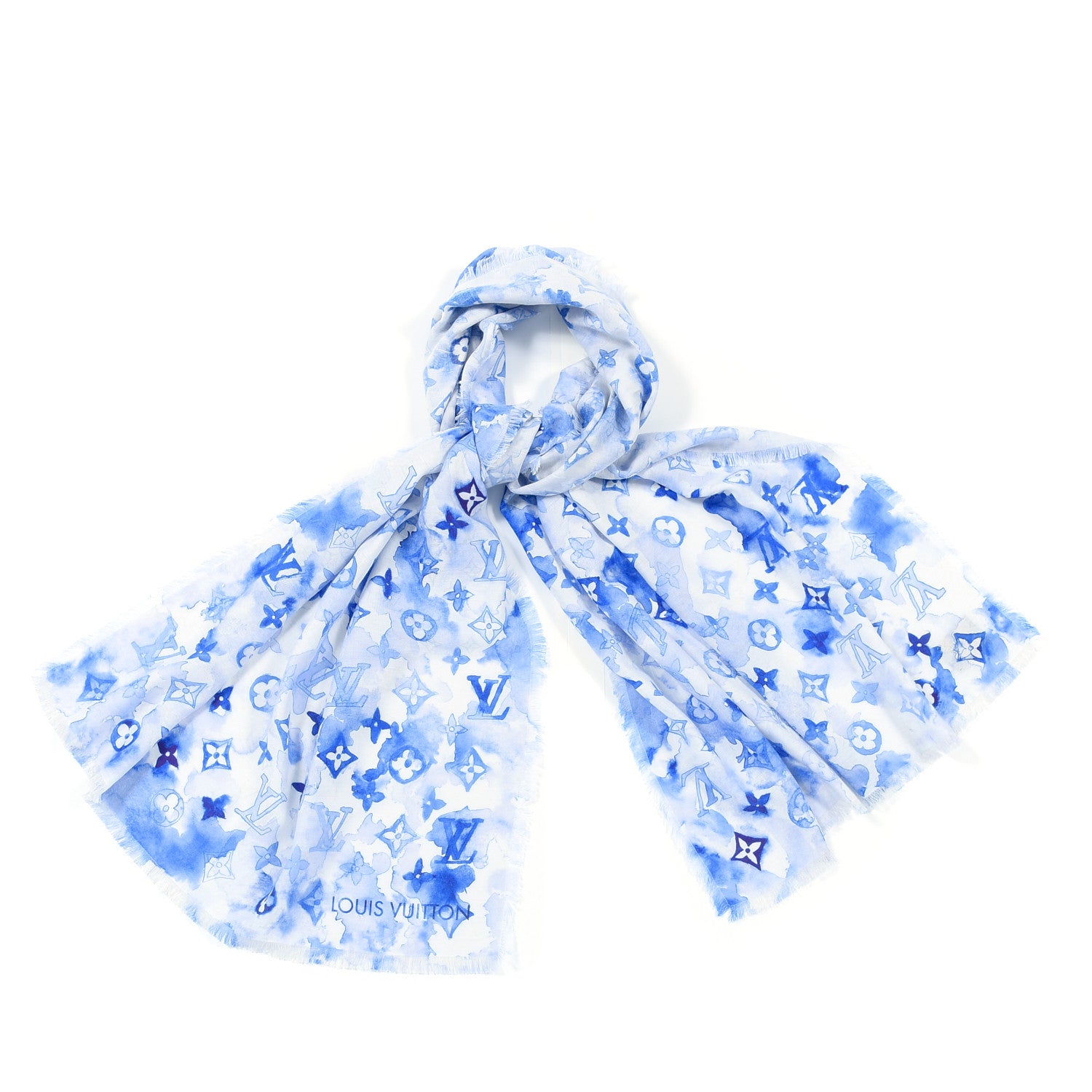 Louis Vuitton Cotton Monogram Essential Watercolor Stole Blue